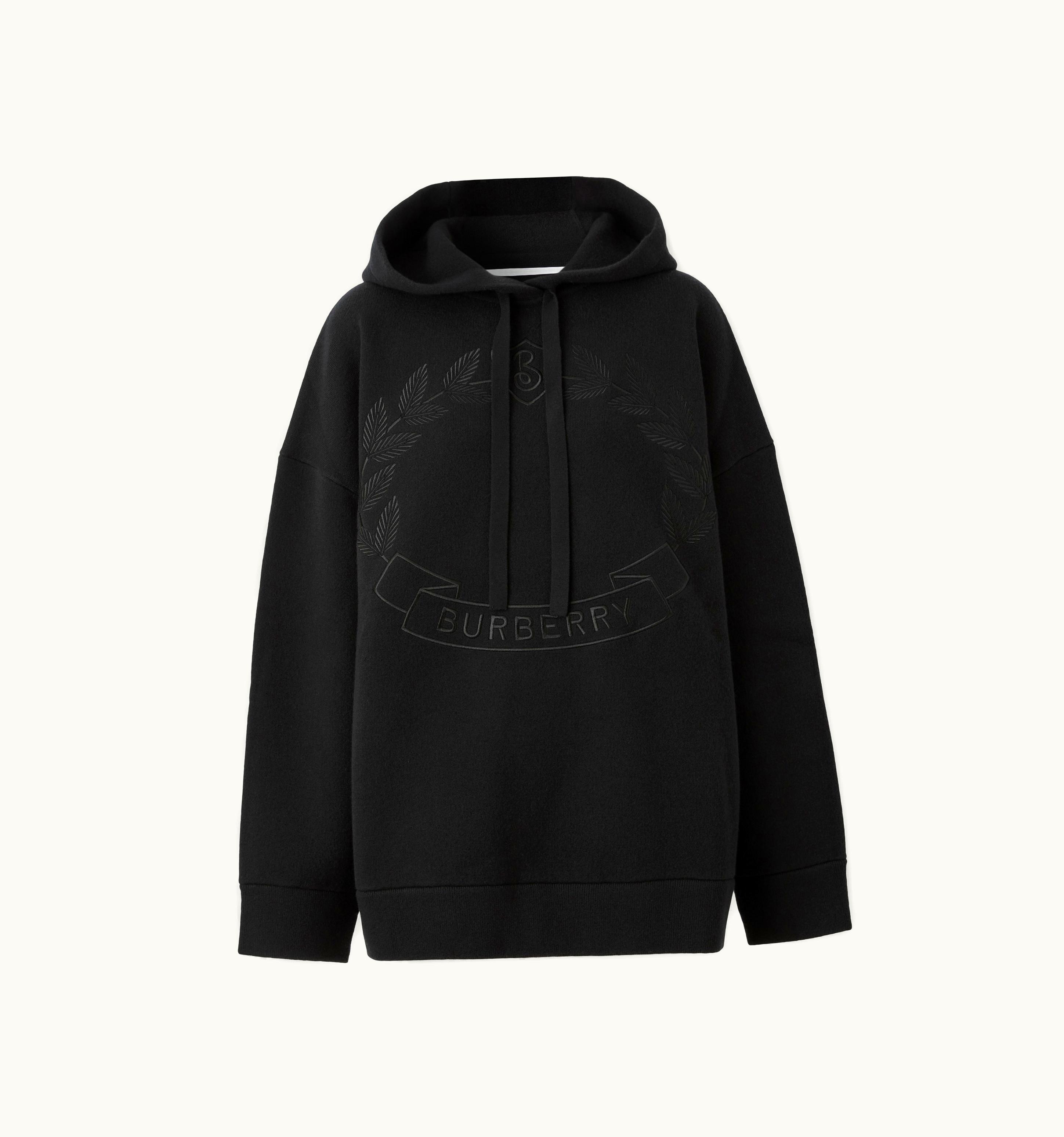 Burberry Burberry Embroidered Oak Leaf Crest Oversized Hoodie In Black - Women