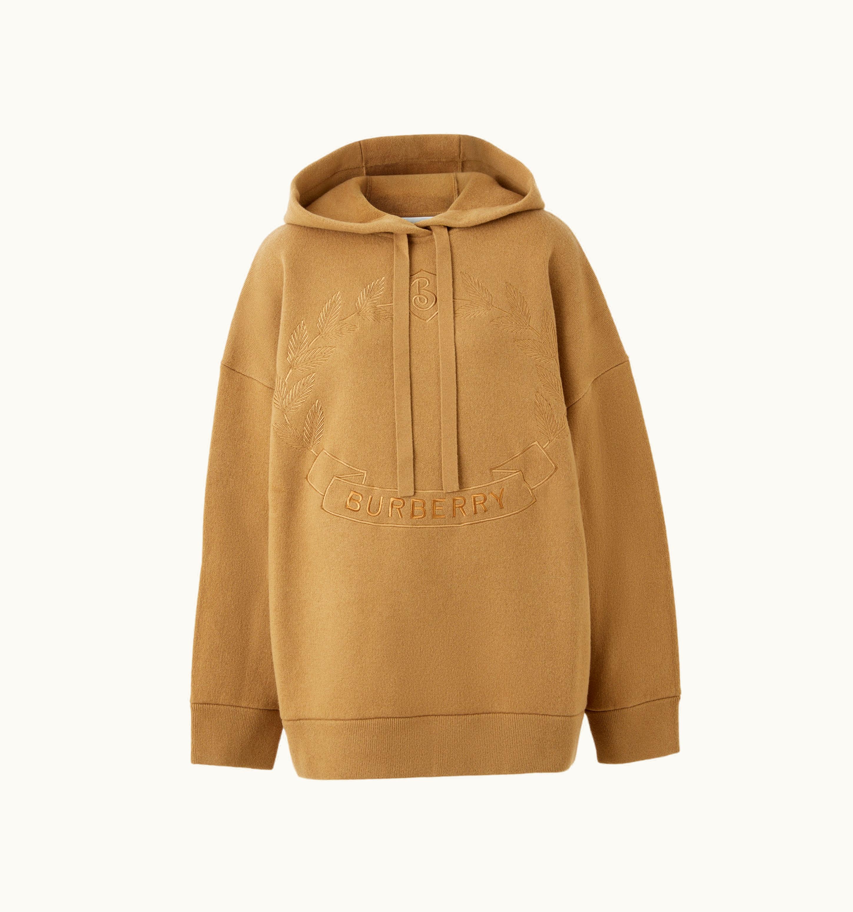 Burberry Burberry Embroidered Oak Leaf Crest Oversized Hoodie In Camel - Women UZ0139924