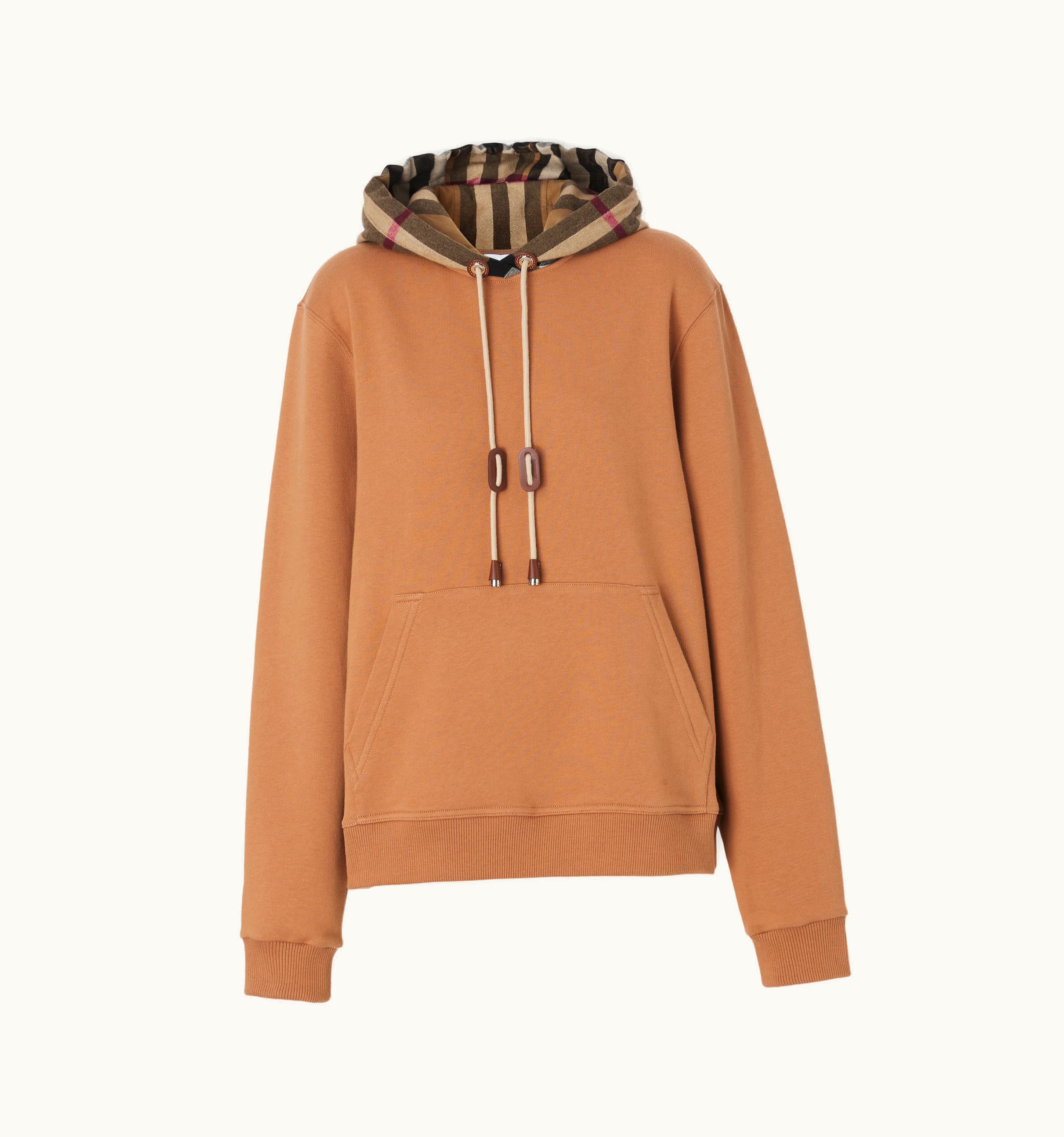Burberry Burberry Check Hood Cotton Hoodie In Camel - Women