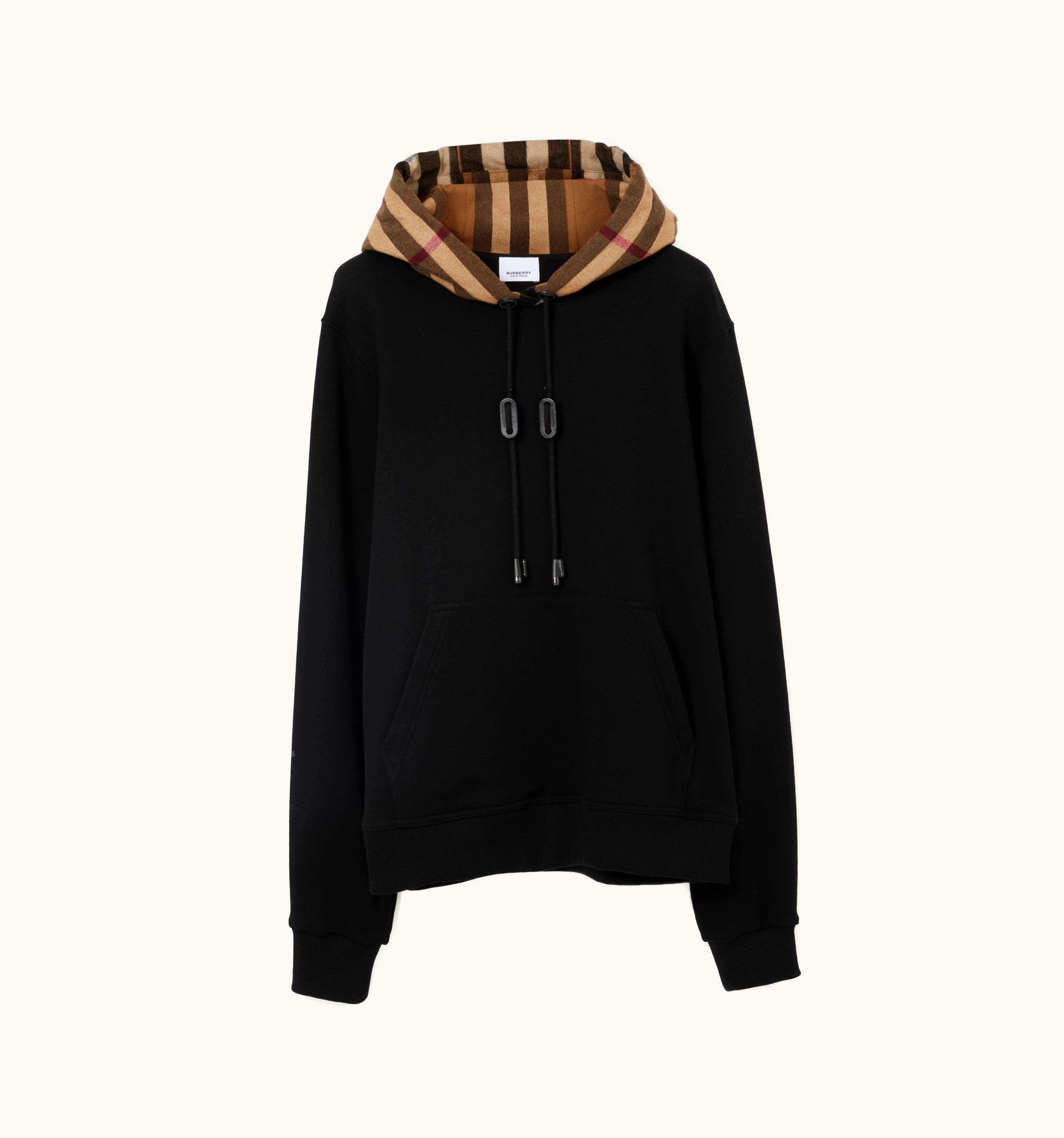 Burberry Burberry Check Hood Cotton Hoodie In Black - Women