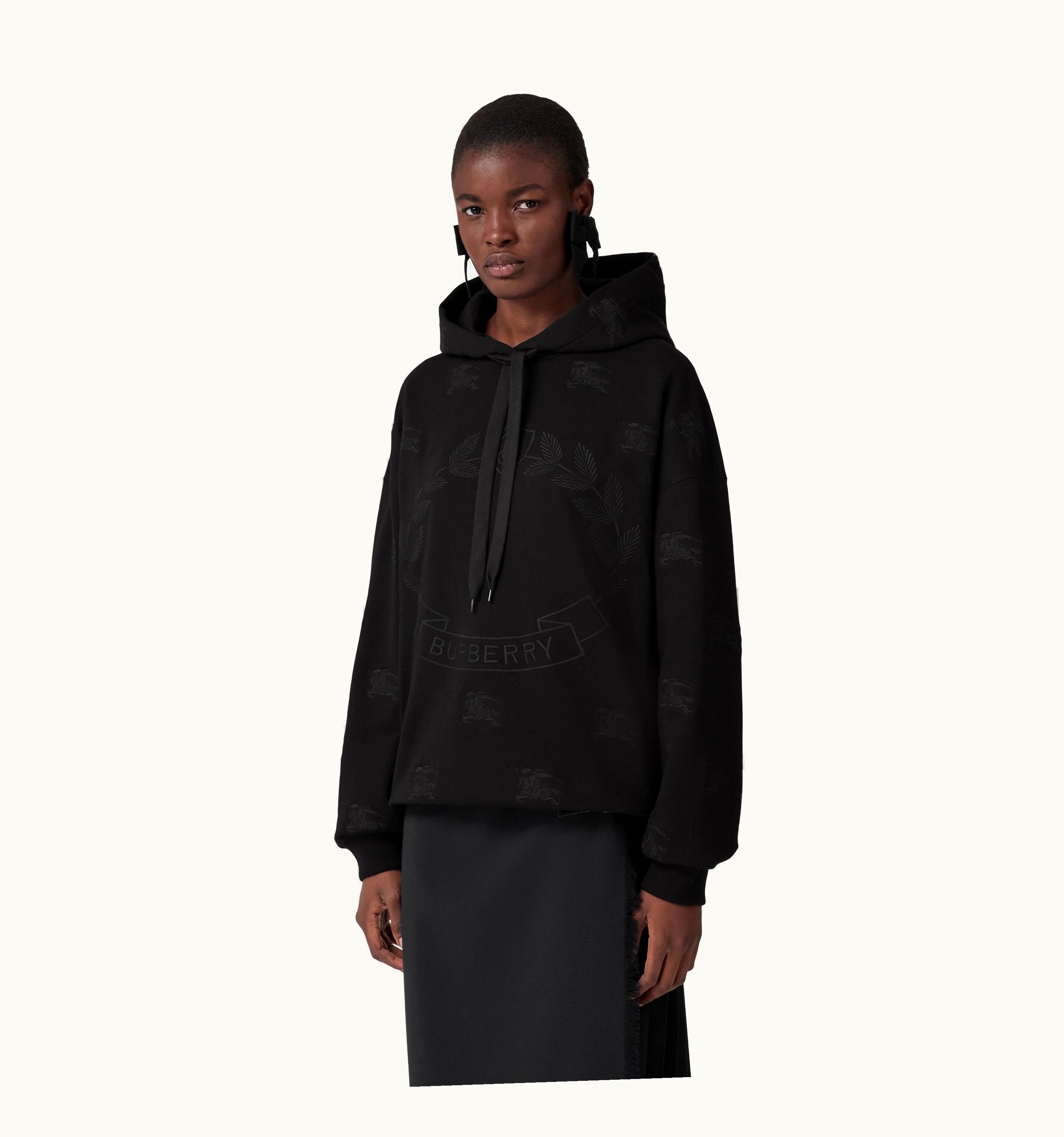 Burberry Burberry Embroidered Ekd Cotton Oversized Hoodie In Black - Women