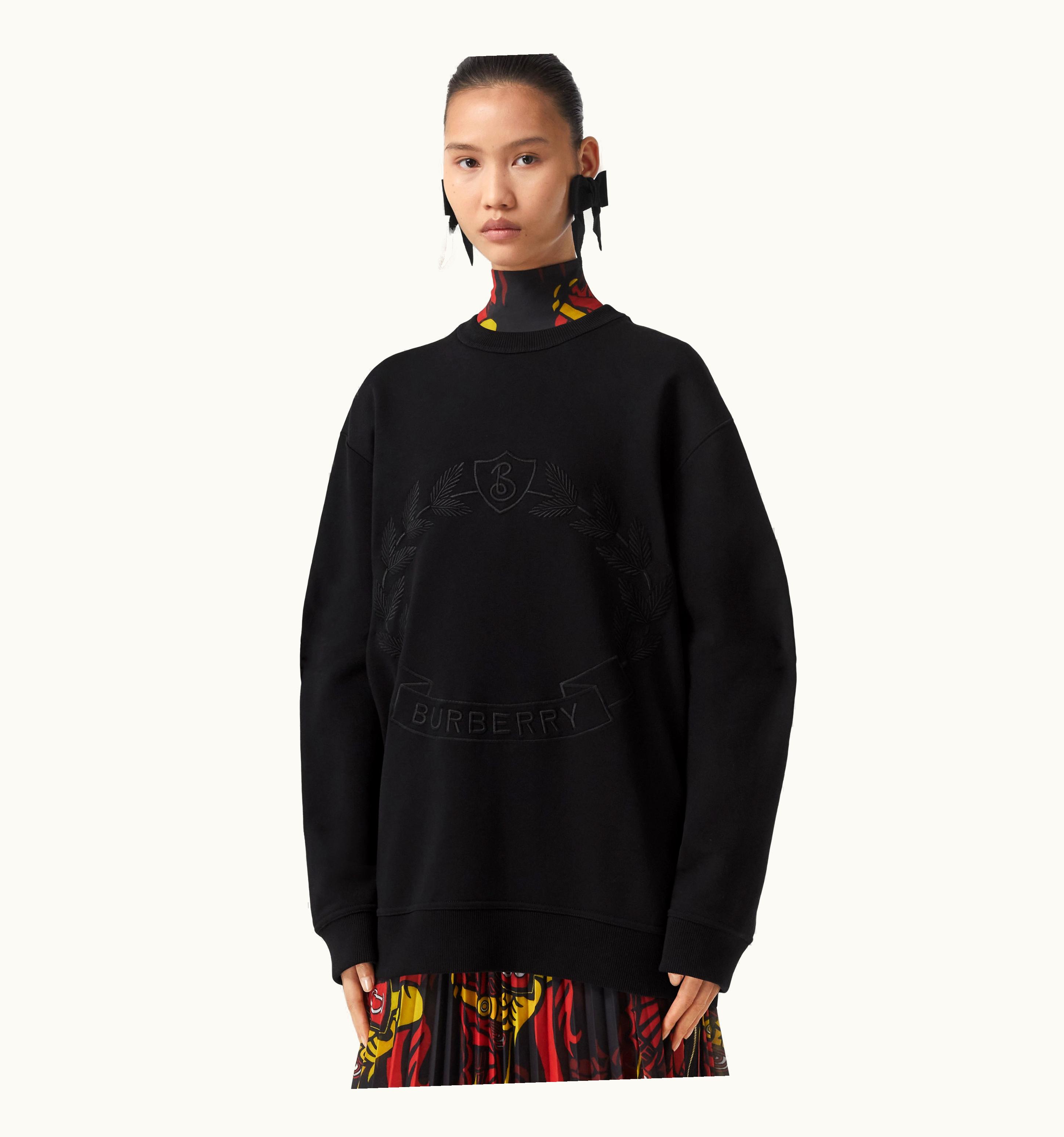 Burberry Burberry Embroidered Oak Leaf Crest Cotton Sweatshirt In Black - Women