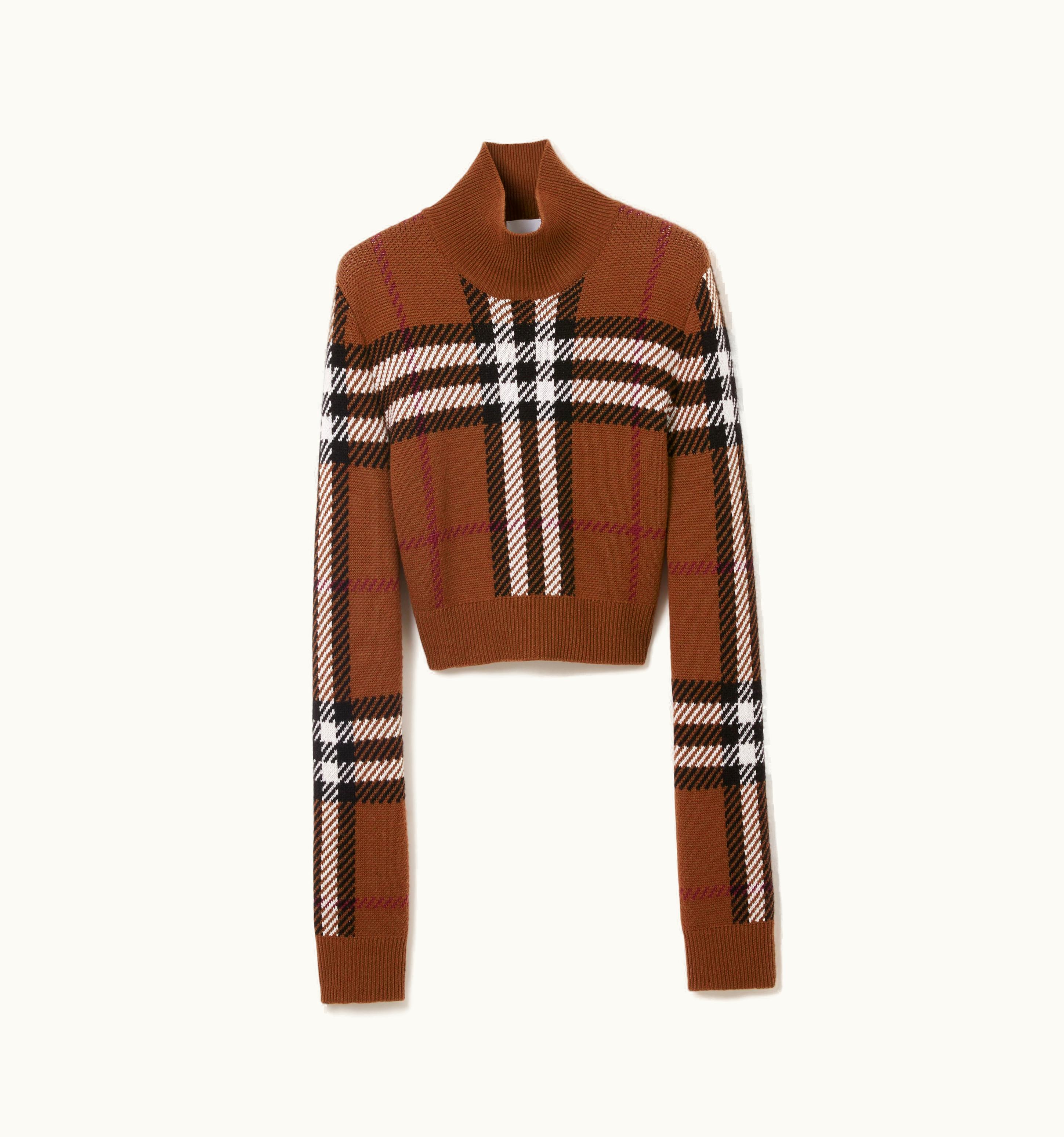Burberry Burberry Check Wool Jacquard Cropped Sweater In Dark Birch Brown - Women