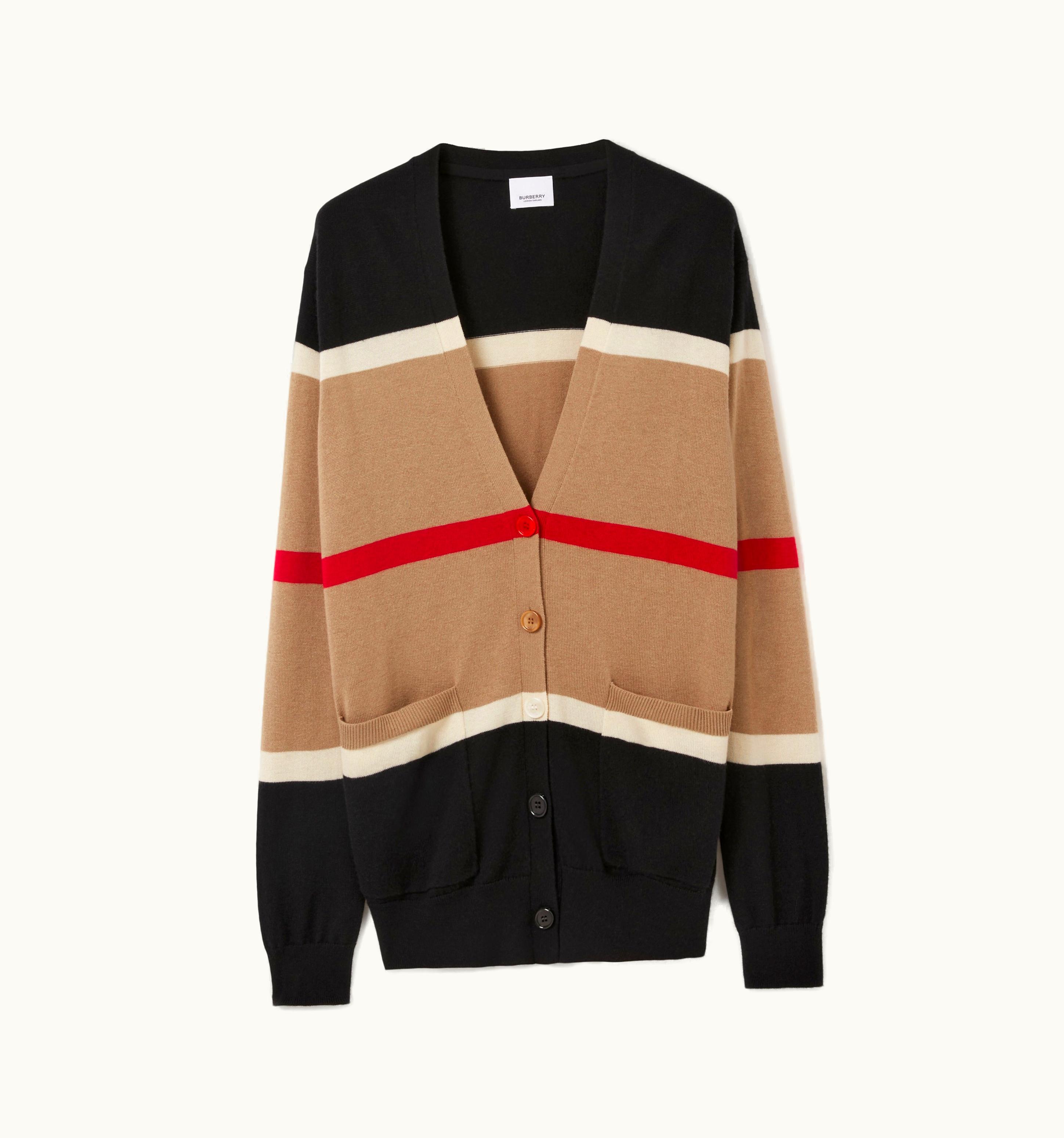 Burberry Burberry Striped Cashmere Silk Cardigan In Camel