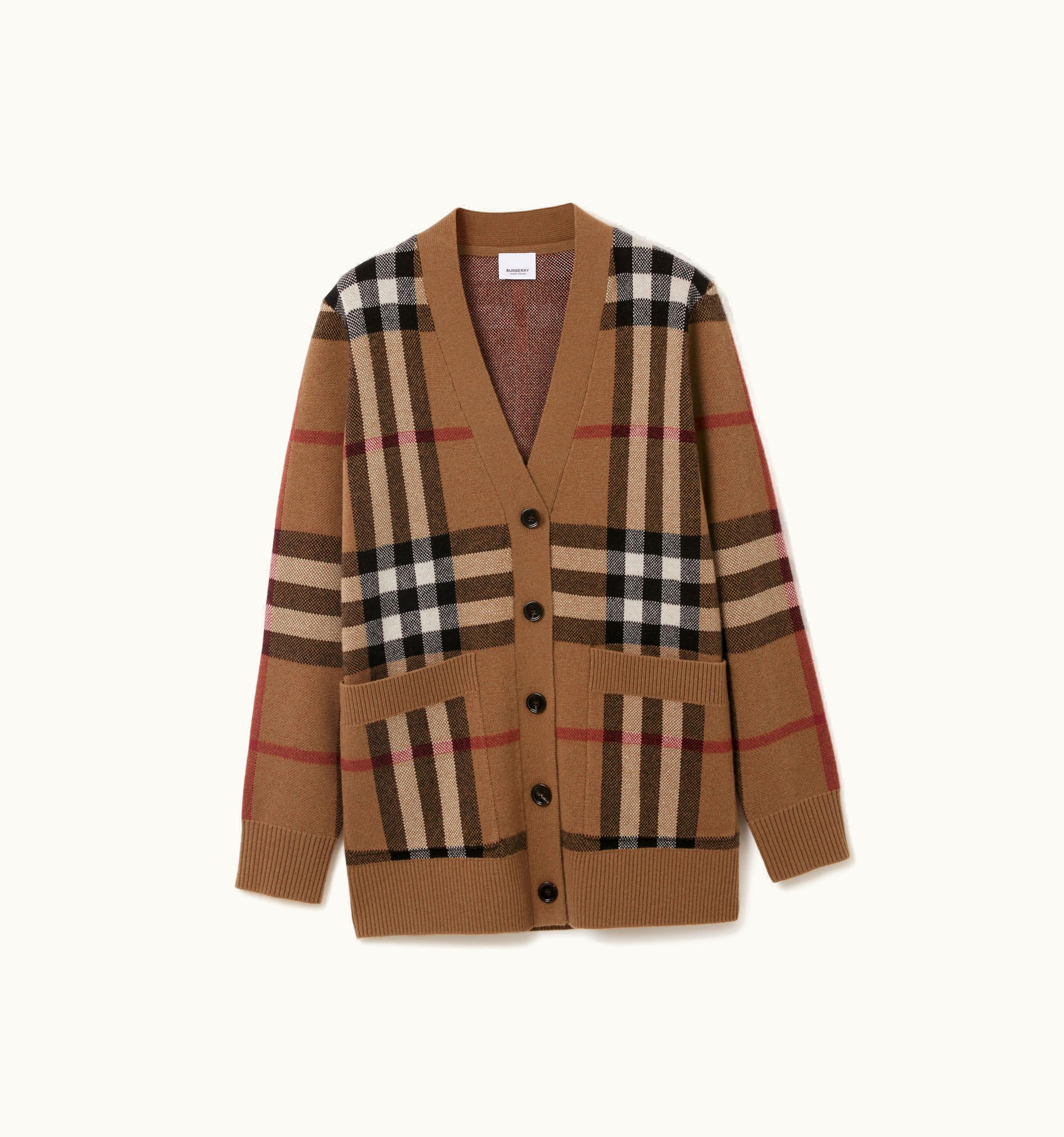 Burberry Burberry Check Wool Cashmere Jacquard Cardigan In Birch Brown - Women