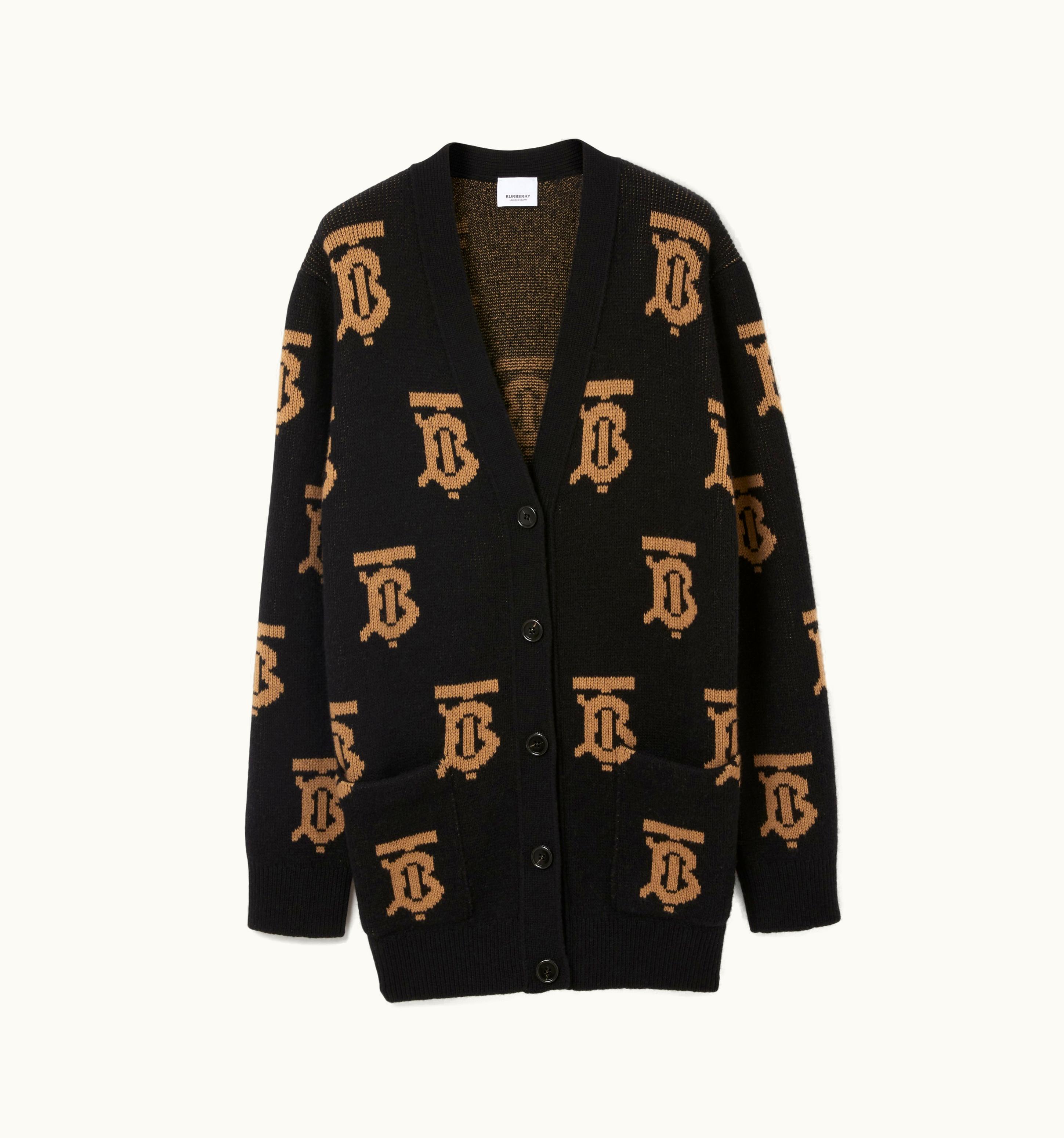 Burberry Burberry Monogram Motif Wool Jacquard Cardigan In Black - Women
