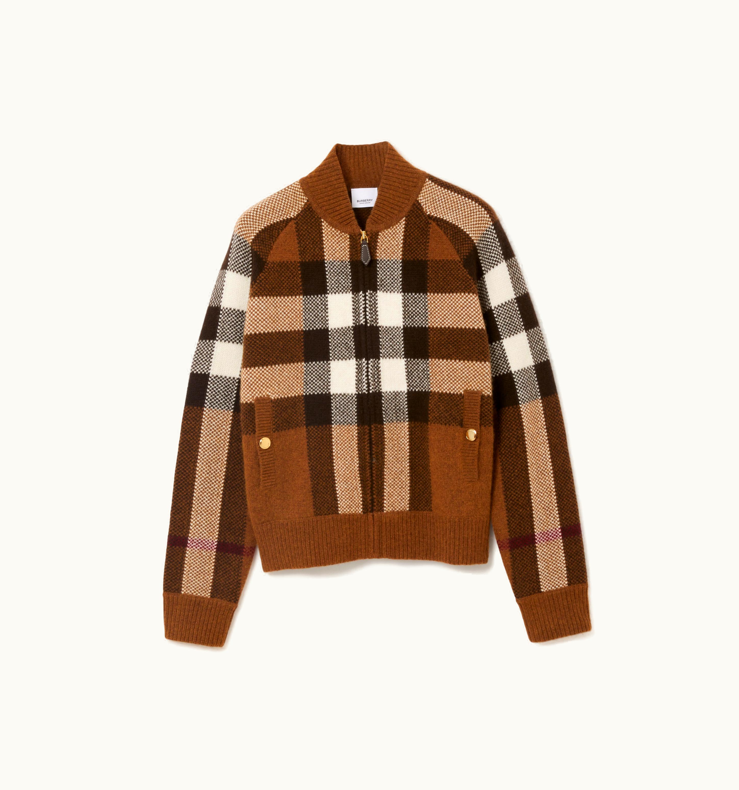 Burberry Burberry Check Intarsia Wool Cashmere Bomber Jacket In Dark Birch Brown - Women UZ0139960