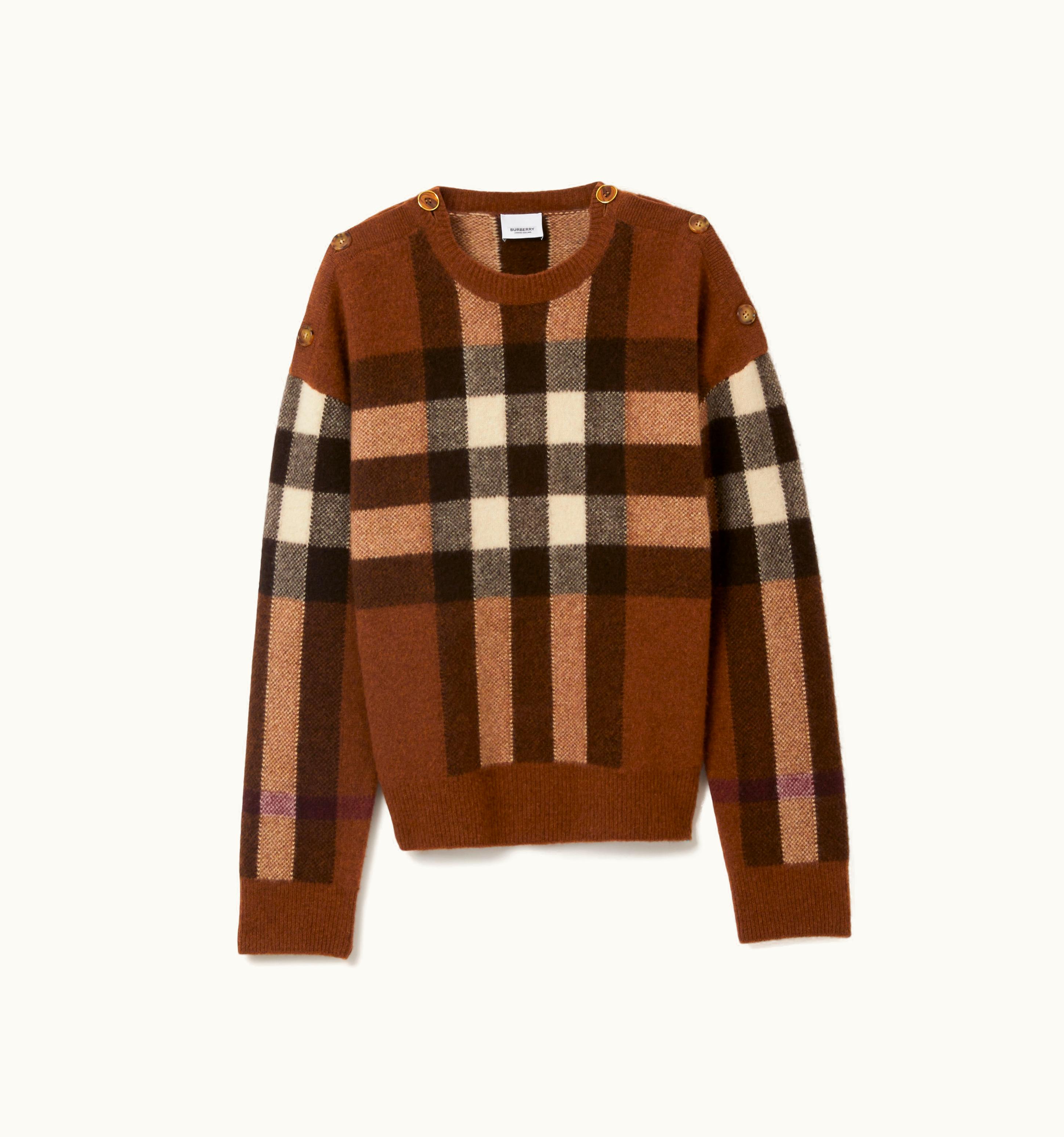 Burberry Burberry Exaggerated Check Wool Cashmere Sweater In Dark Birch Brown - Women