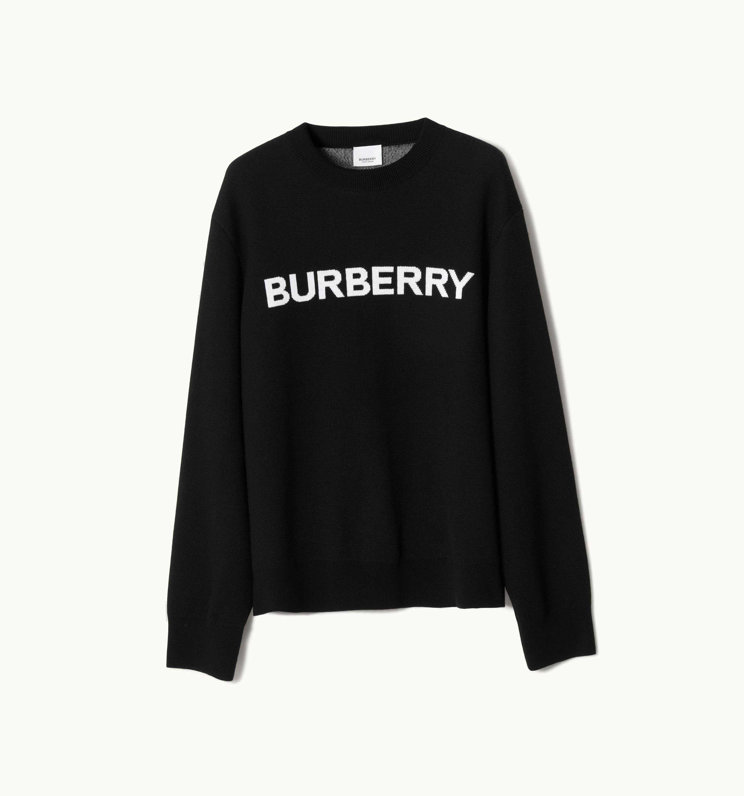 Burberry Burberry Logo Jacquard Wool Cotton Oversized Sweater - Black Women