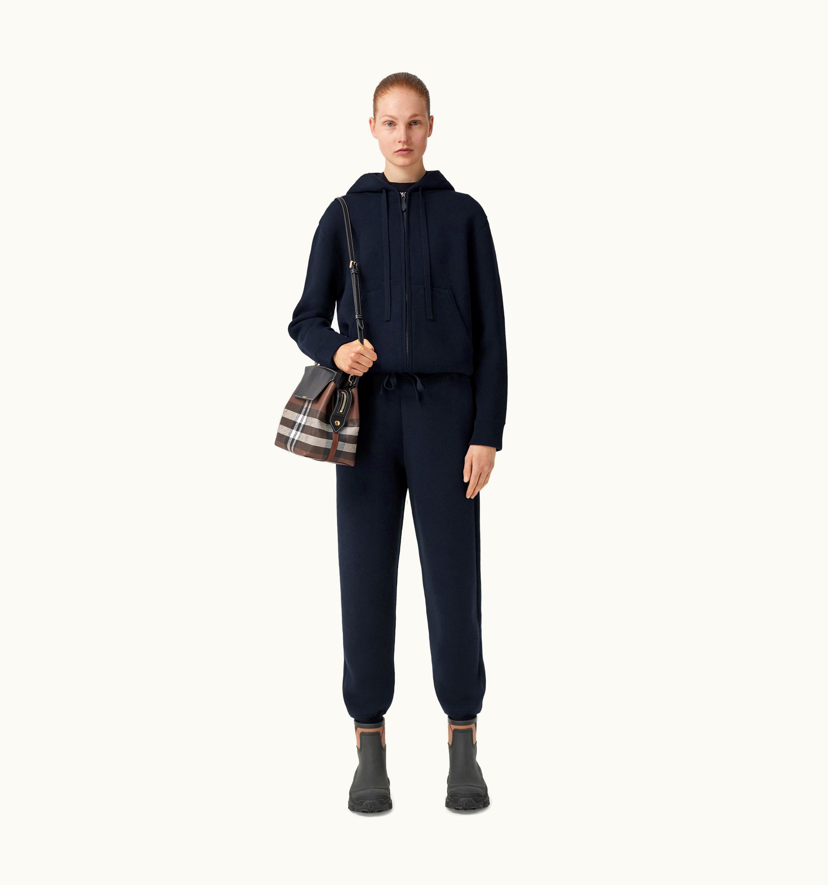 Burberry Burberry Embroidered Logo Cashmere Jogging Pants In Dark Charcoal Blue - Women
