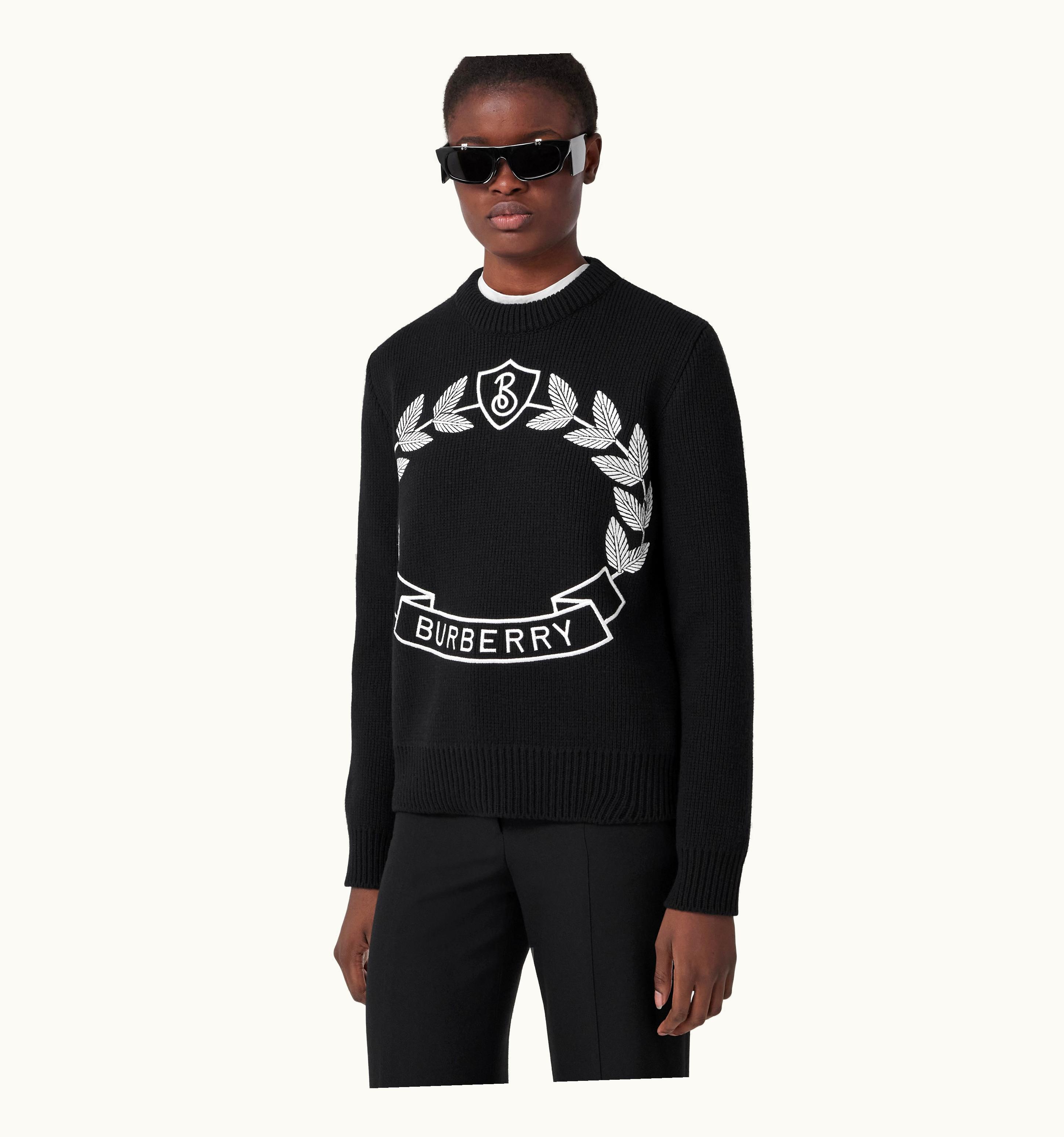 Burberry Burberry Oak Leaf Crest Wool Cashmere Sweater In Black - Women