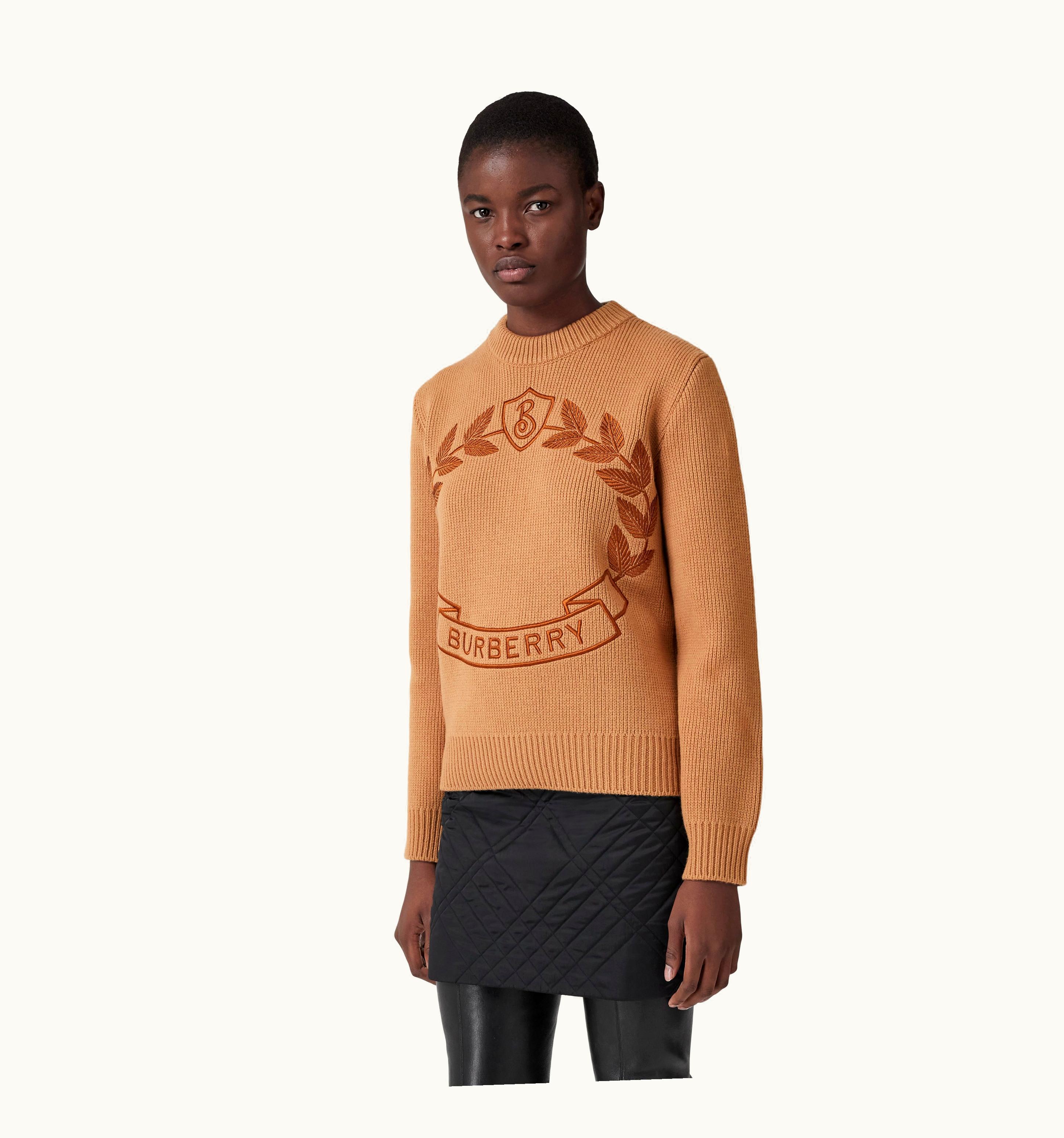 Burberry Burberry Oak Leaf Crest Wool Cashmere Sweater In Warm Fawn - Women