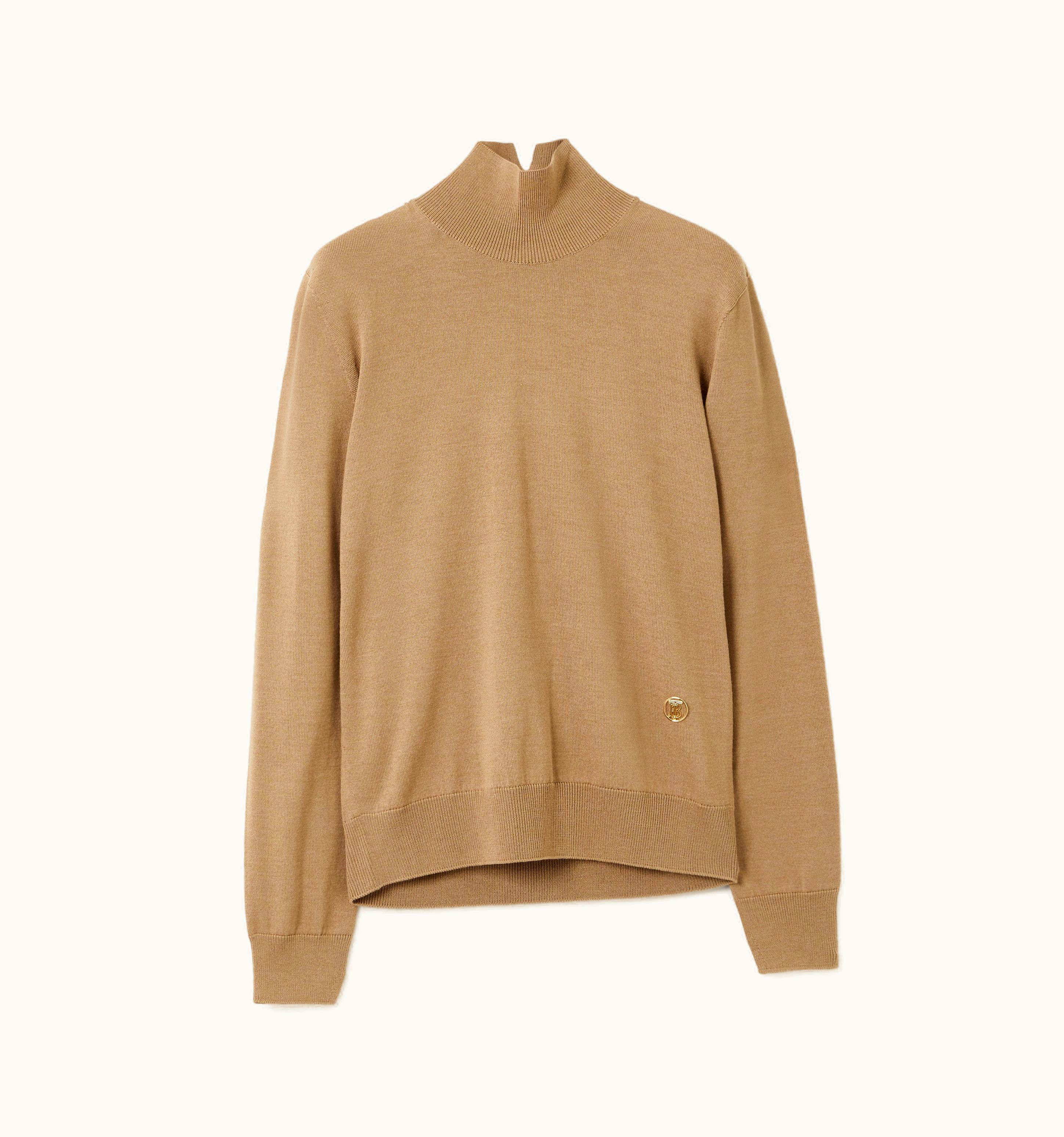 Burberry Burberry Monogram Motif Wool Silk Funnel Neck Sweater In Camel - Women
