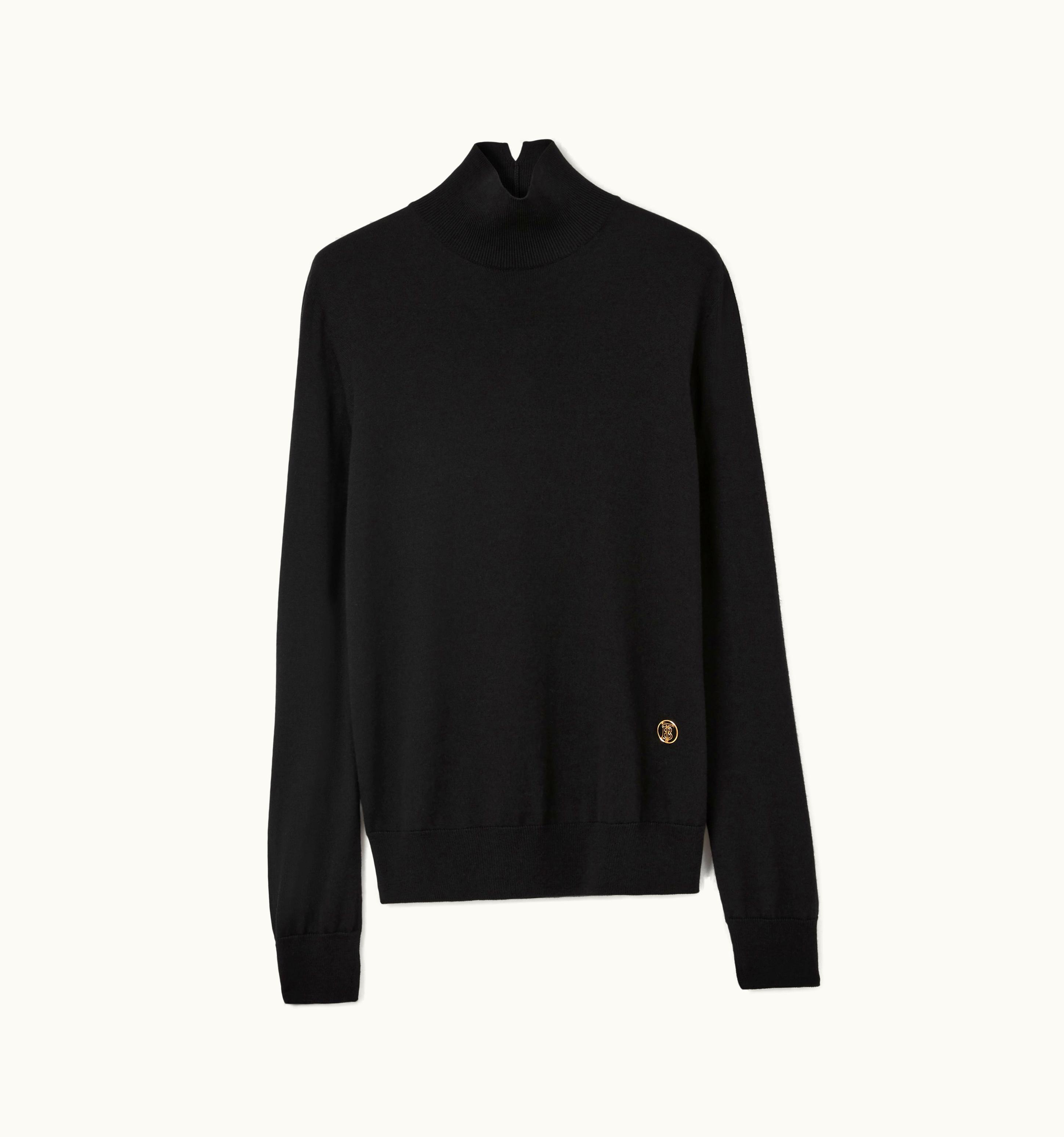 Burberry Burberry Monogram Motif Wool Silk Funnel Neck Sweater In Black - Women