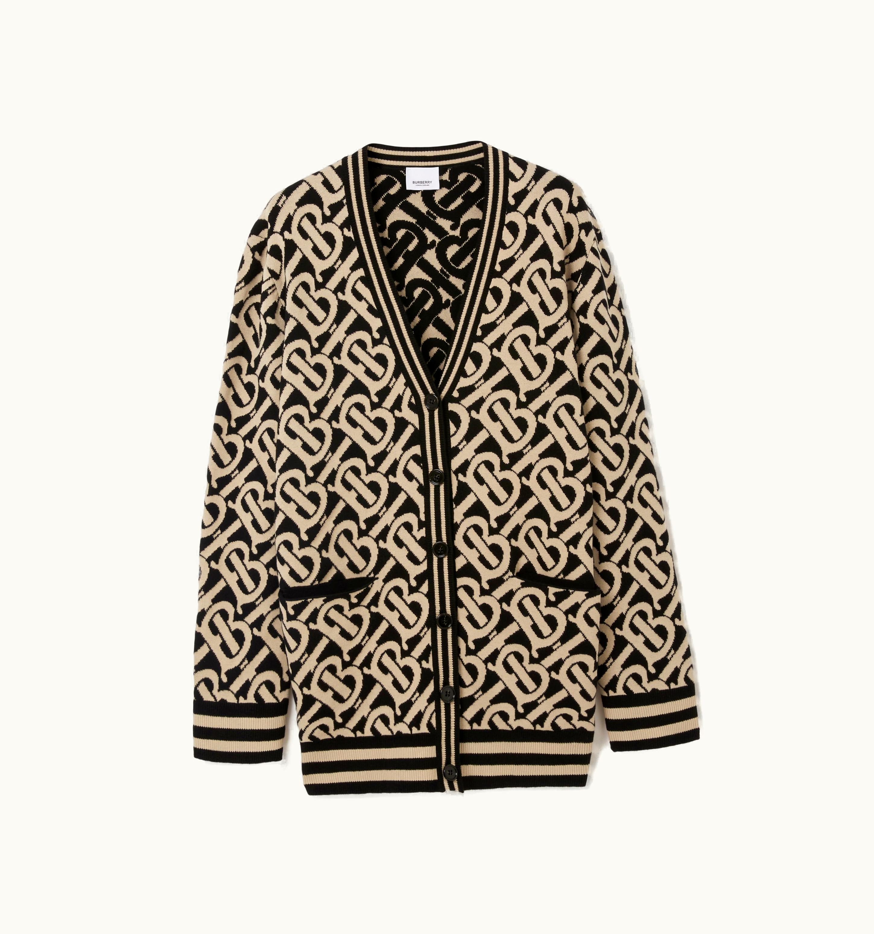 Burberry Burberry Monogram Wool Blend Jacquard Cardigan In Black - Women