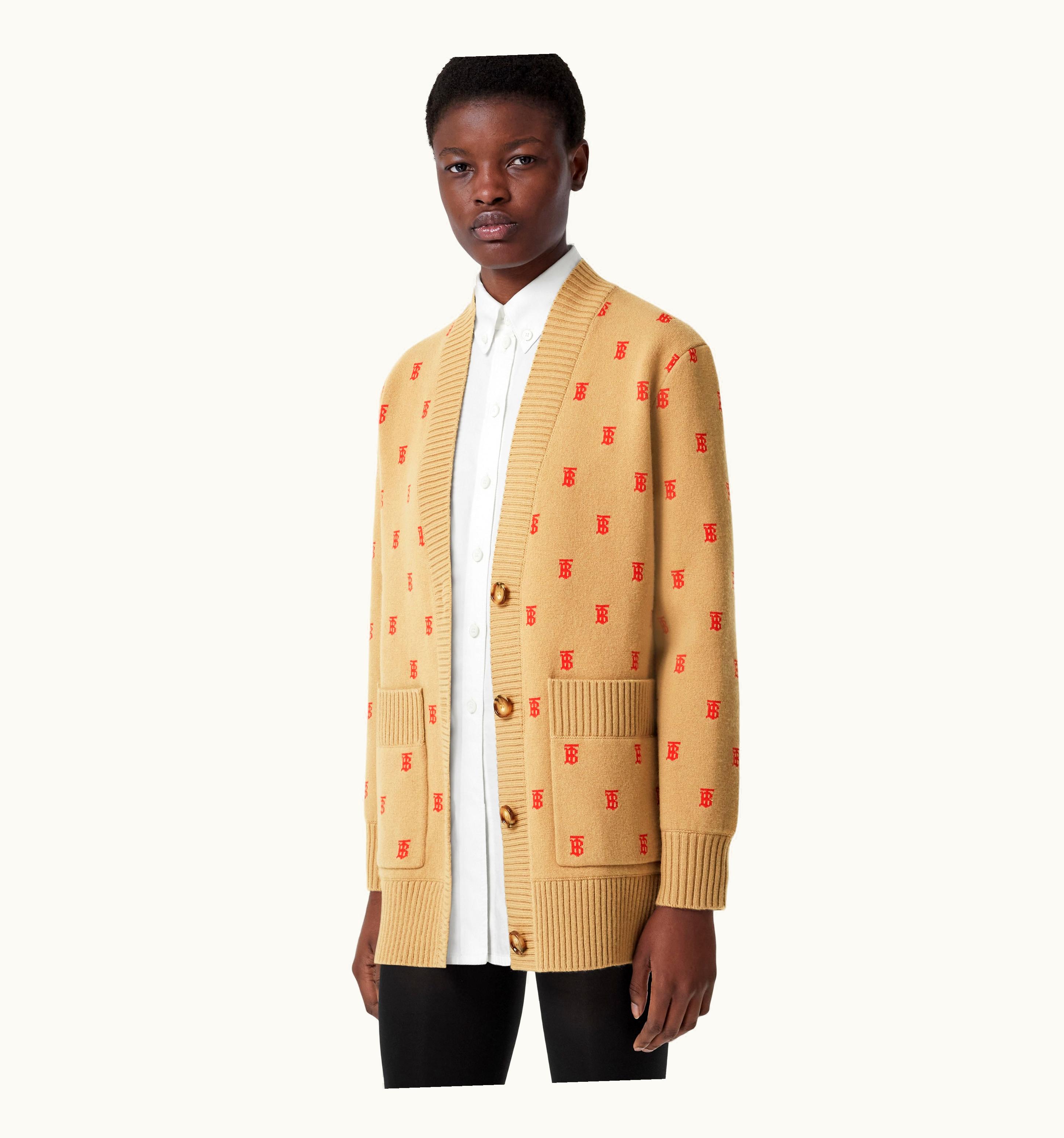 Burberry Burberry Monogram Wool Cashmere Blend Cardigan In Archive Beige - Women