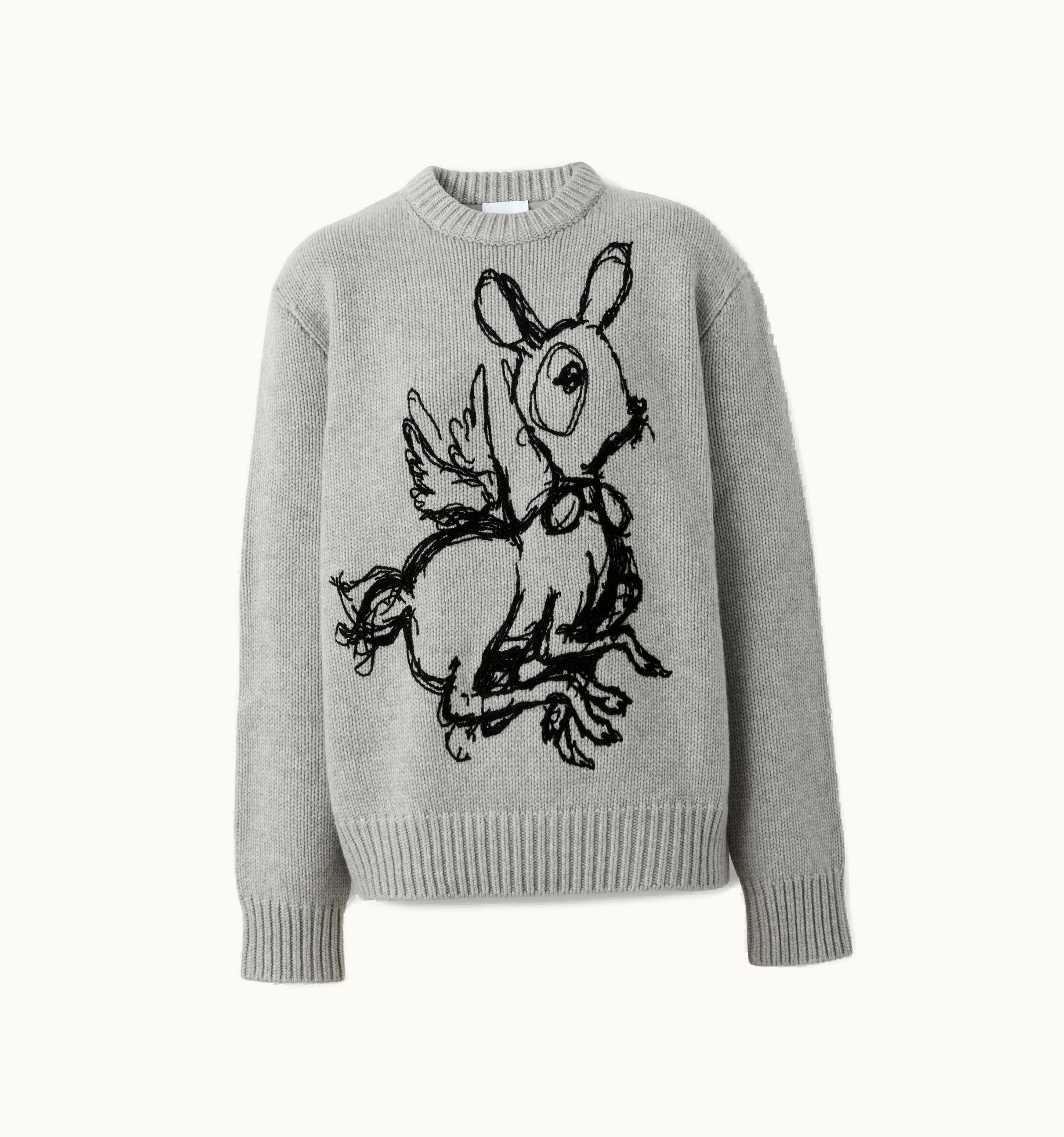 Burberry Burberry Deer Graphic Wool Cashmere Sweater In Light Pewter Melange - Women