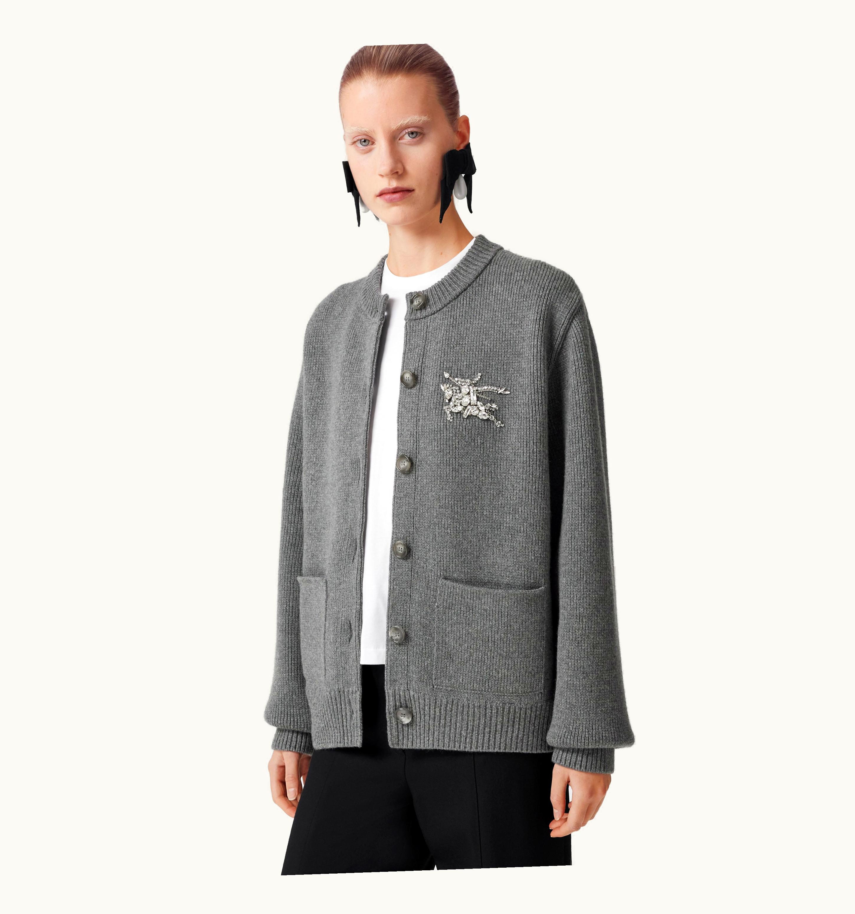Burberry Burberry Crystal Ekd Wool Cashmere Cardigan In Mid Grey Melange - Women