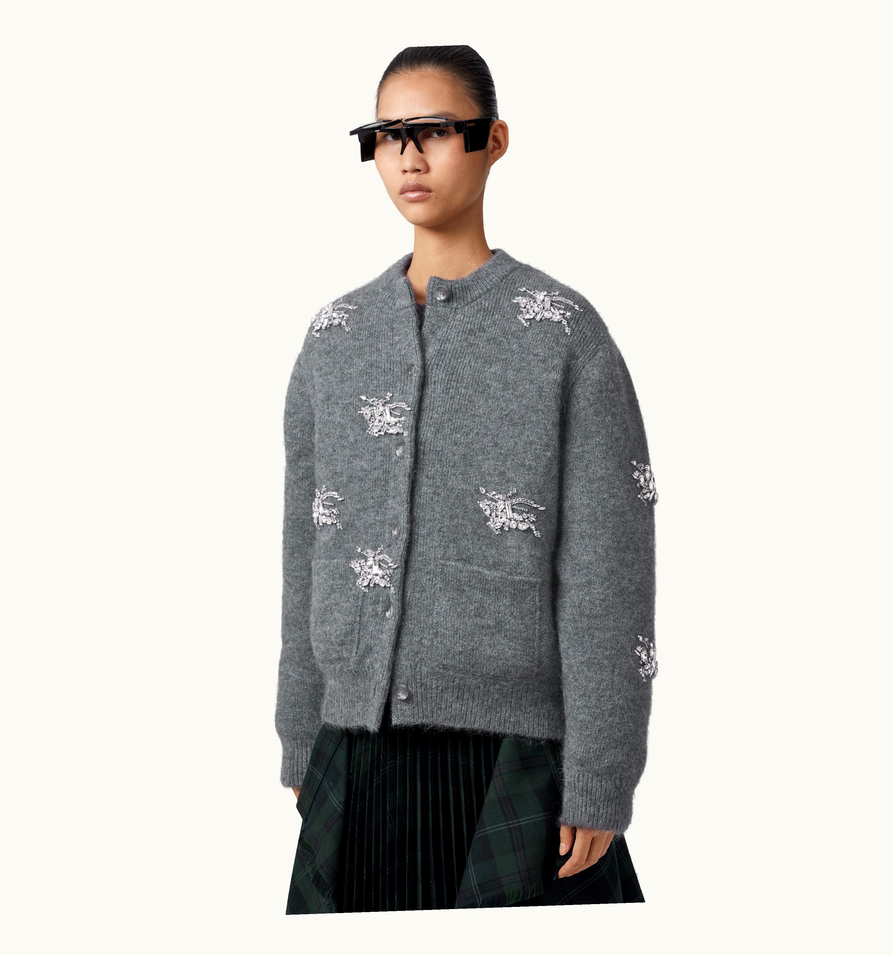 Burberry Burberry Crystal Ekd Wool Mohair Blend Cardigan In Grey Melange - Women