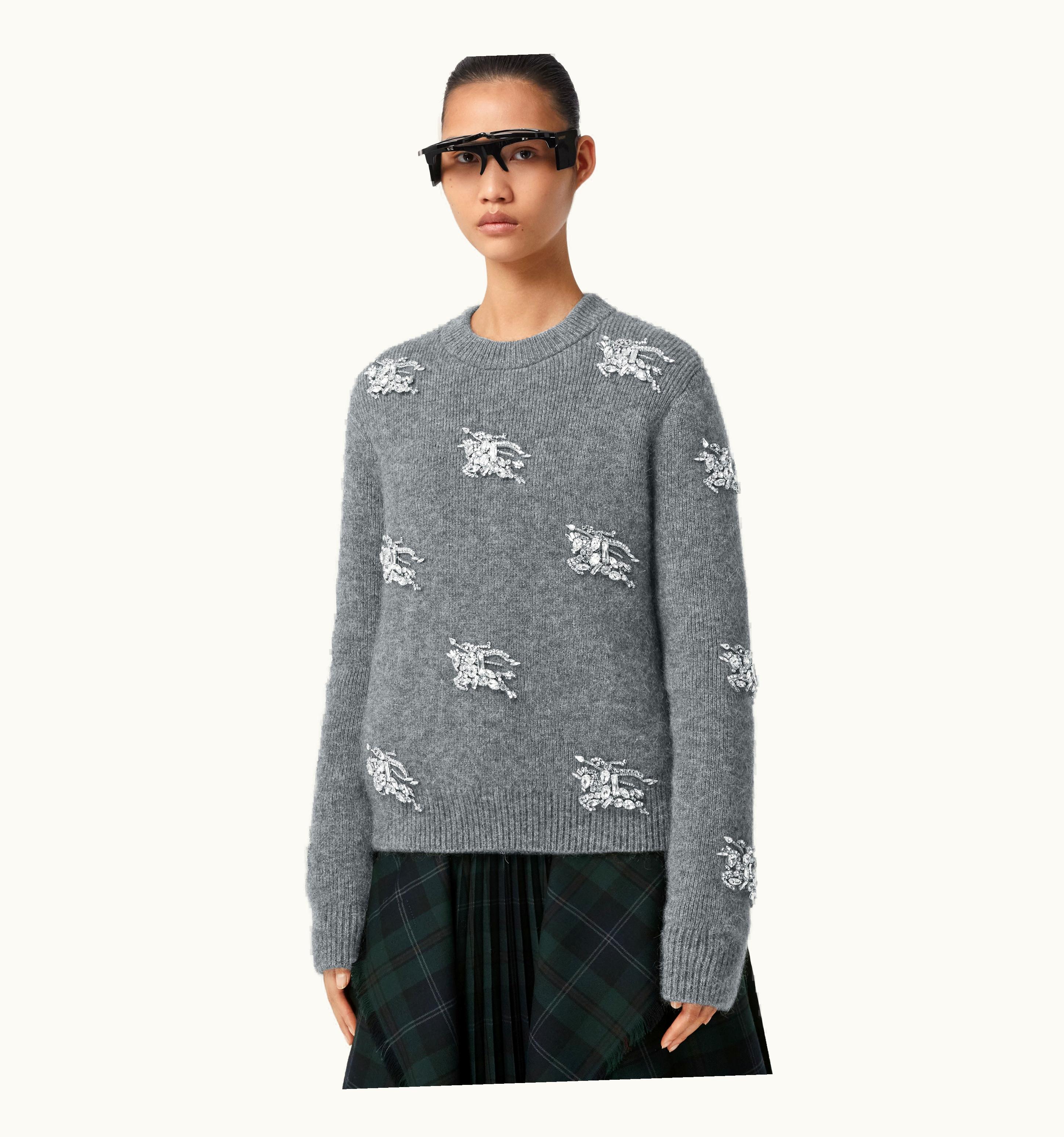 Burberry Burberry Crystal Ekd Wool Mohair Blend Sweater In Mid Grey Melange - Women