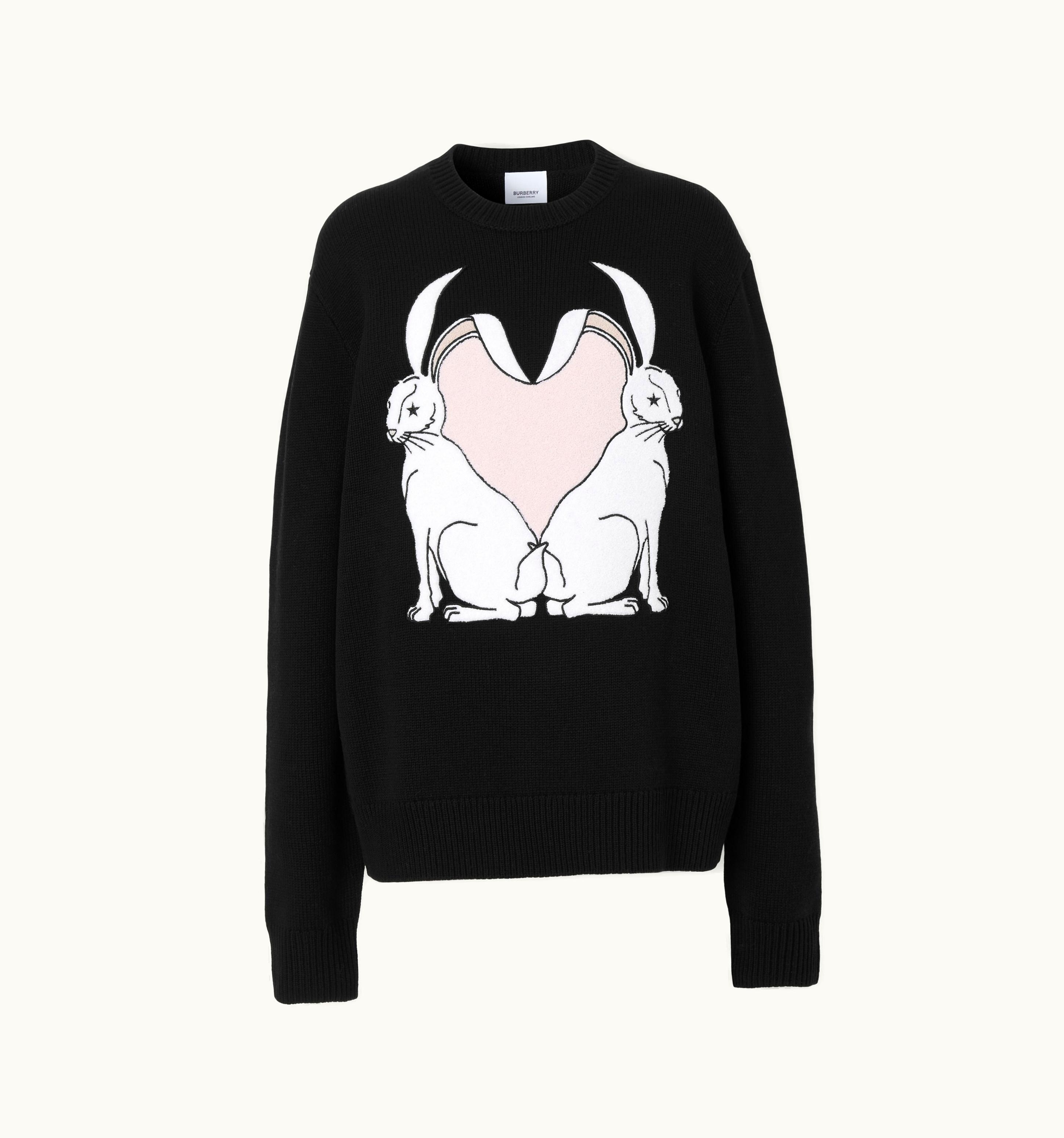 Burberry Burberry Rabbit Intarsia Wool Oversized Sweater In Black - Women