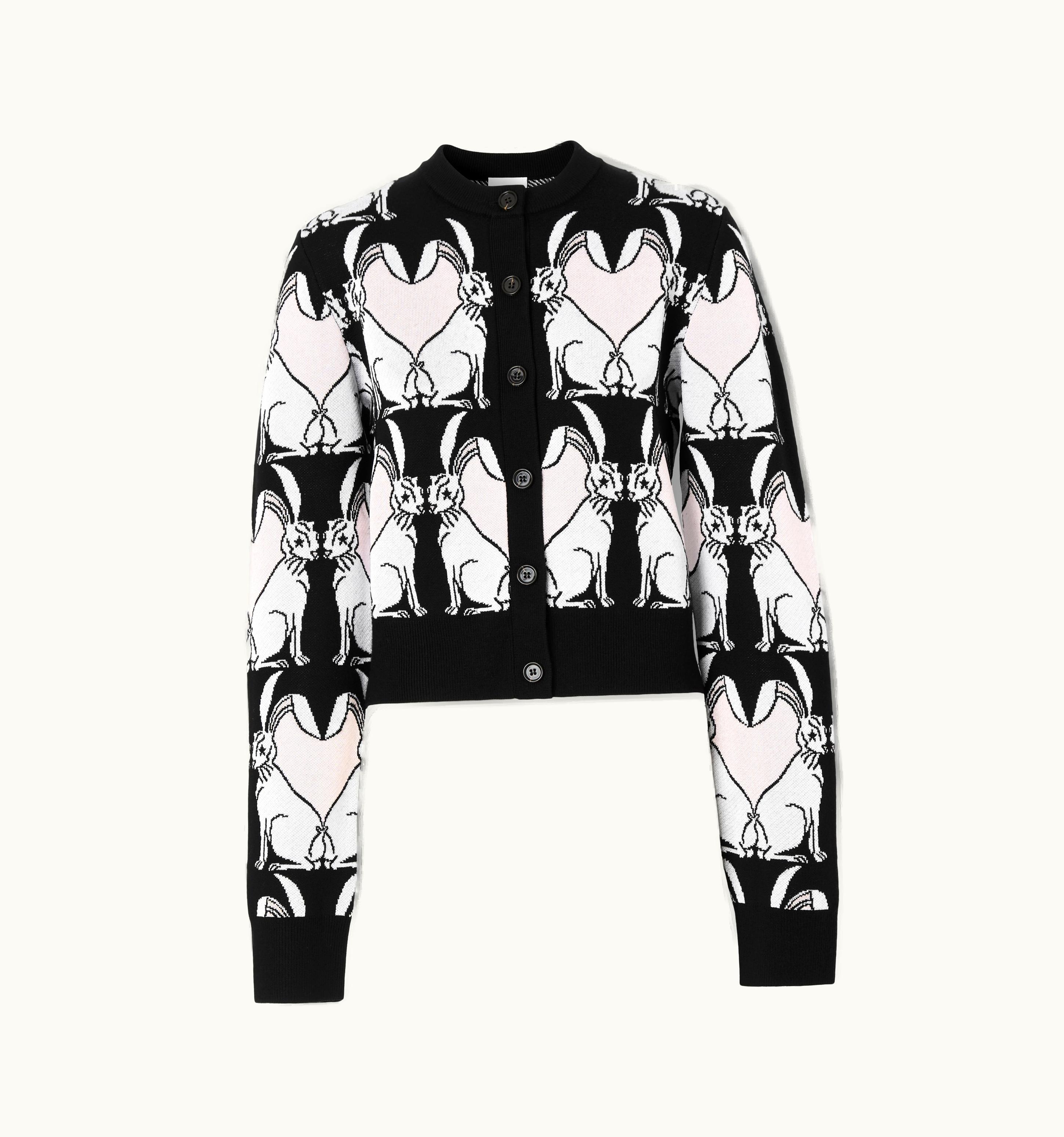 Burberry Burberry Rabbit Viscose And Wool Blend Jacquard Cardigan In Black - Women
