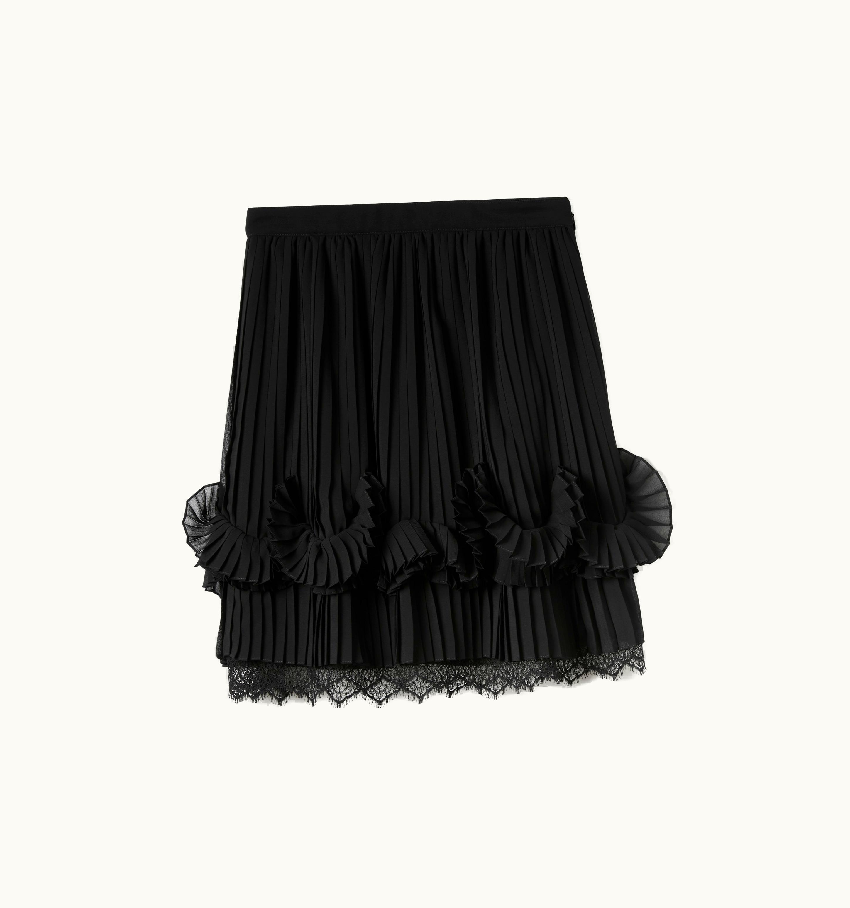 Burberry Burberry Lace Trim Pleated Mini Skirt In Black - Women