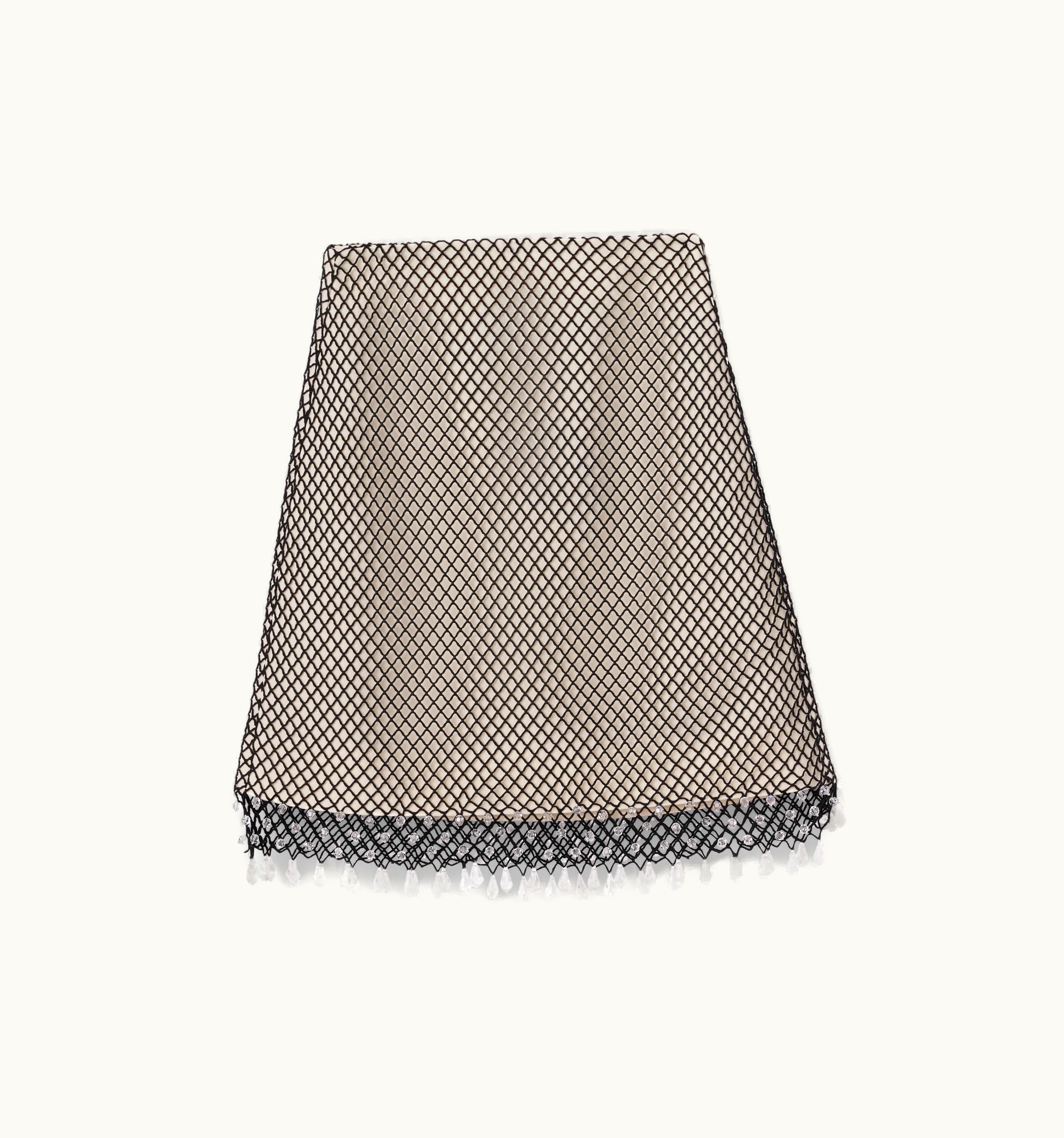Burberry Burberry Crystal-Embellished Fishnet Mini Skirt In Natural White - Women