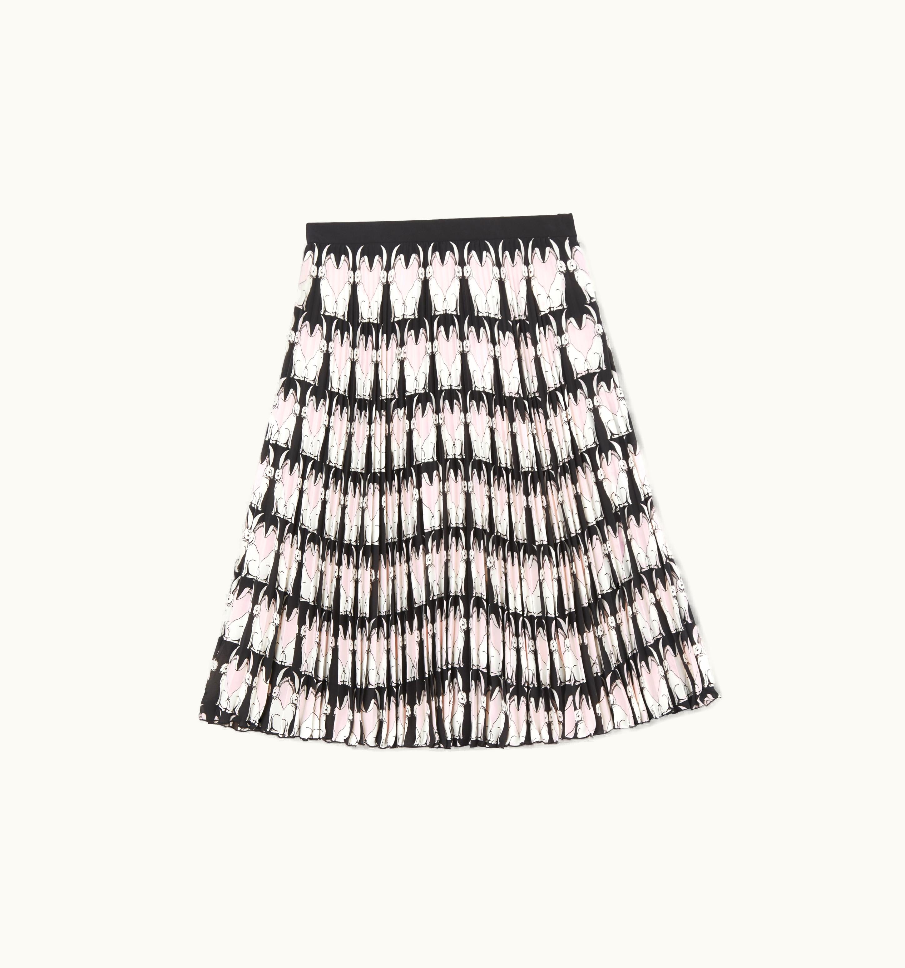 Burberry Burberry Rabbit Print Pleated Crepe De Chine Skirt In Black - Women