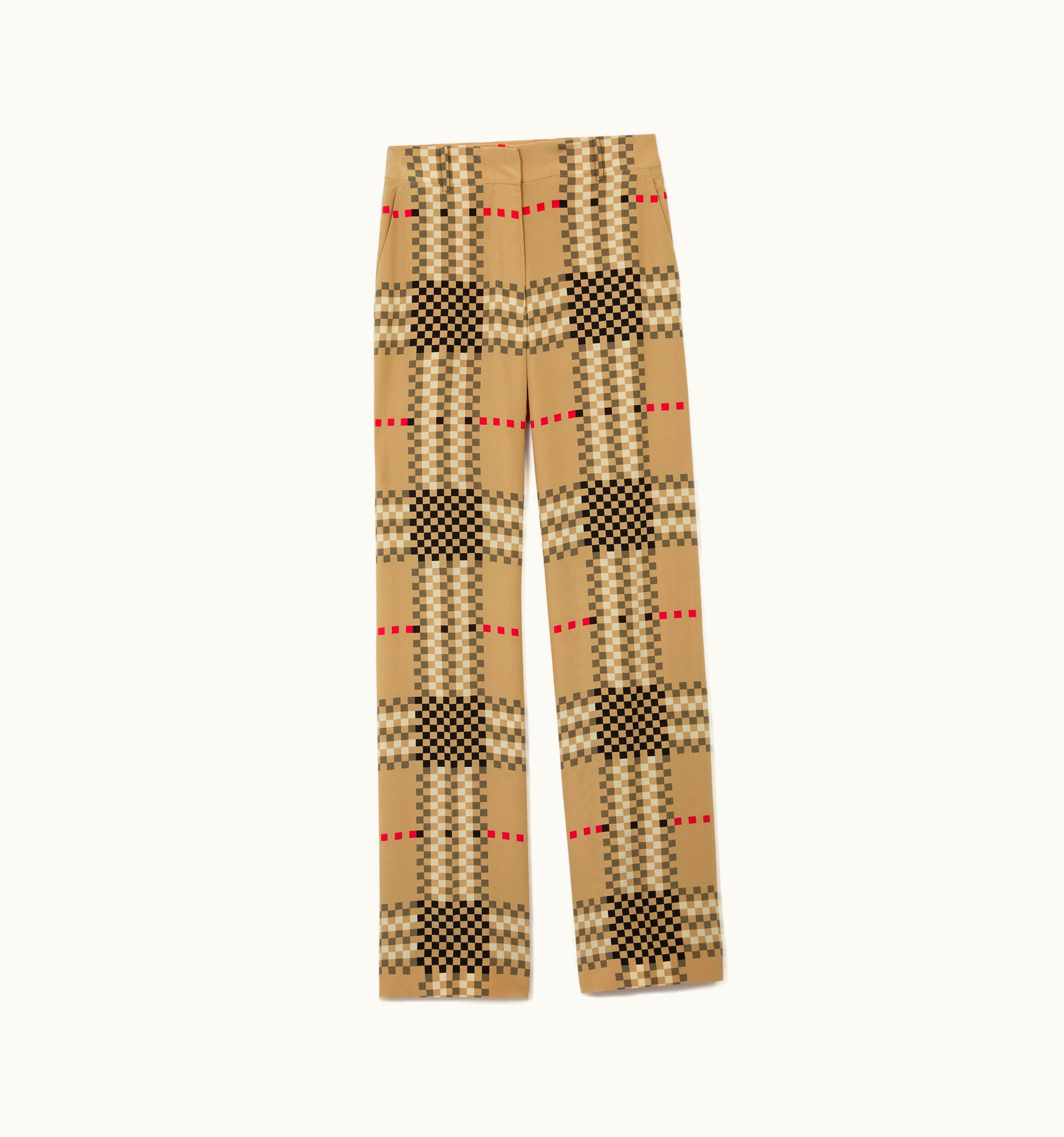 Burberry Burberry Pixel Check Silk Crepe De Chine Wide-Leg Trousers In Archive Beige - Women