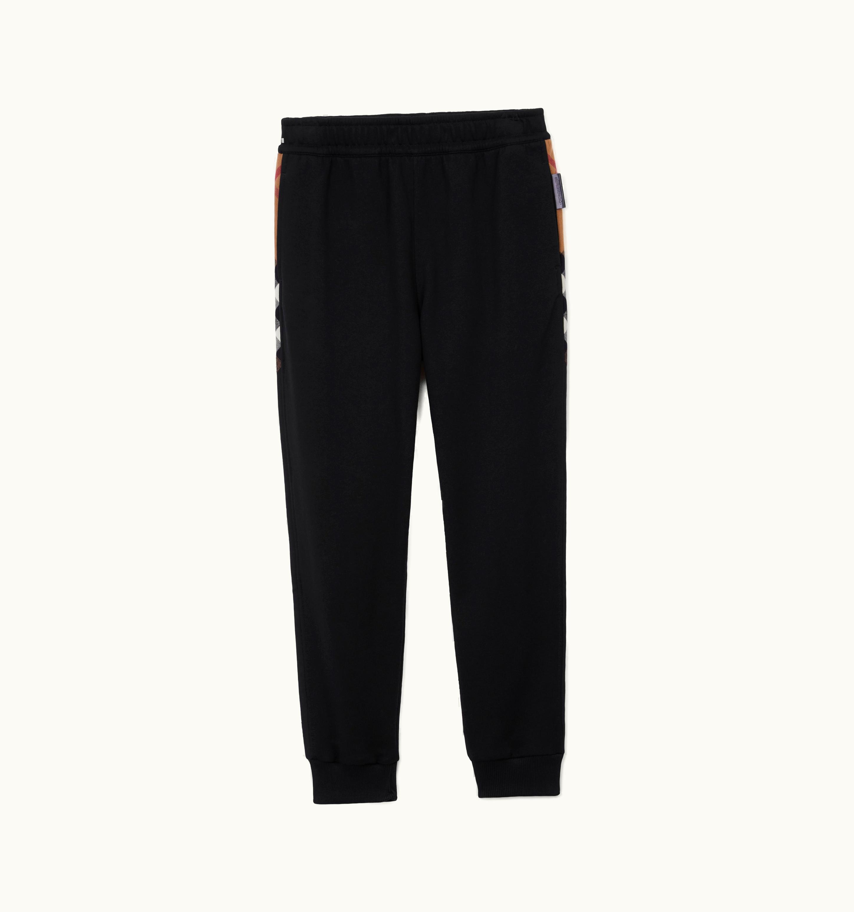 Burberry Burberry Check Panel Cotton Jogging Pants In Black