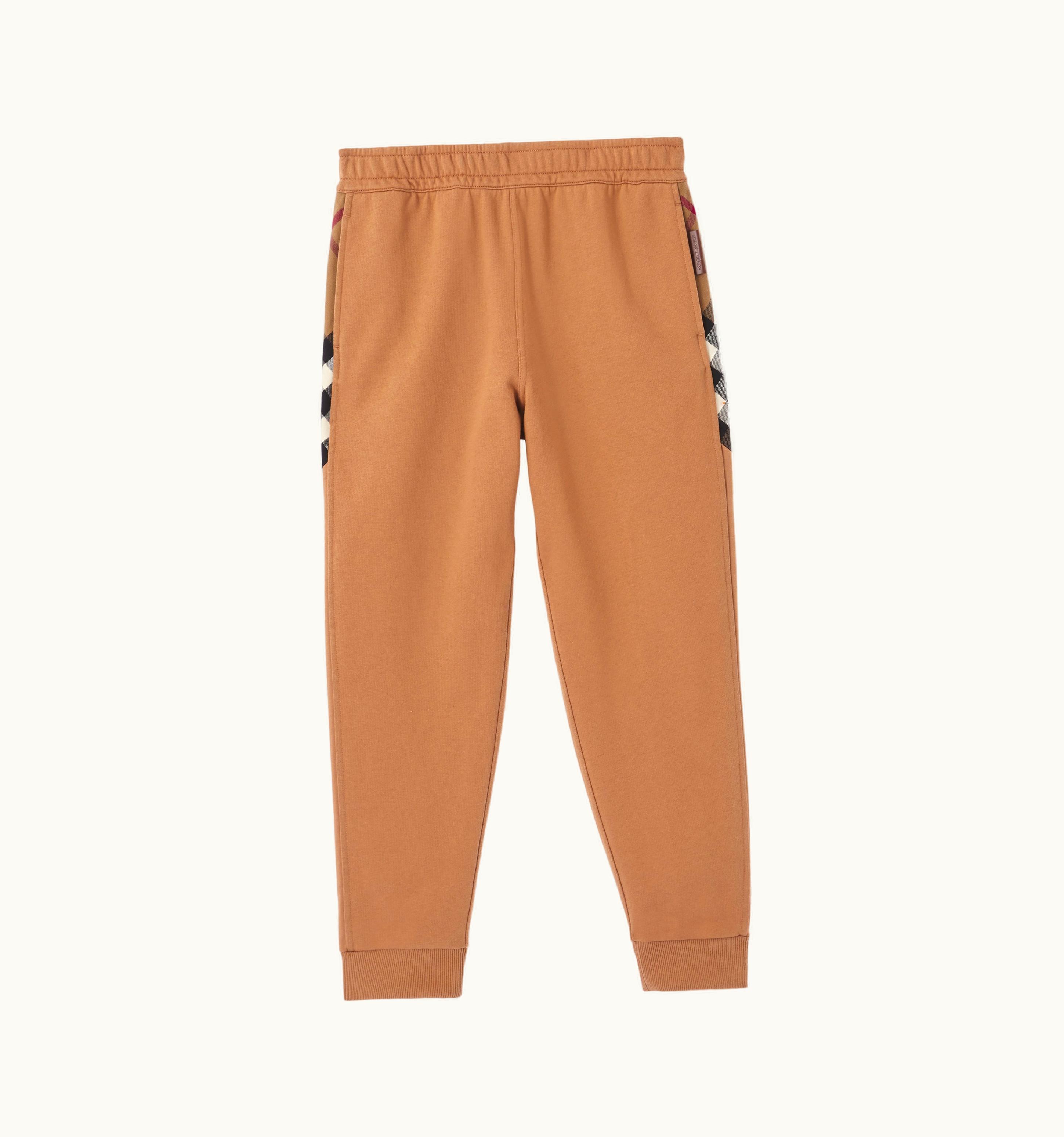 Burberry Burberry Check Panel Cotton Jogging Pants In Camel - Women