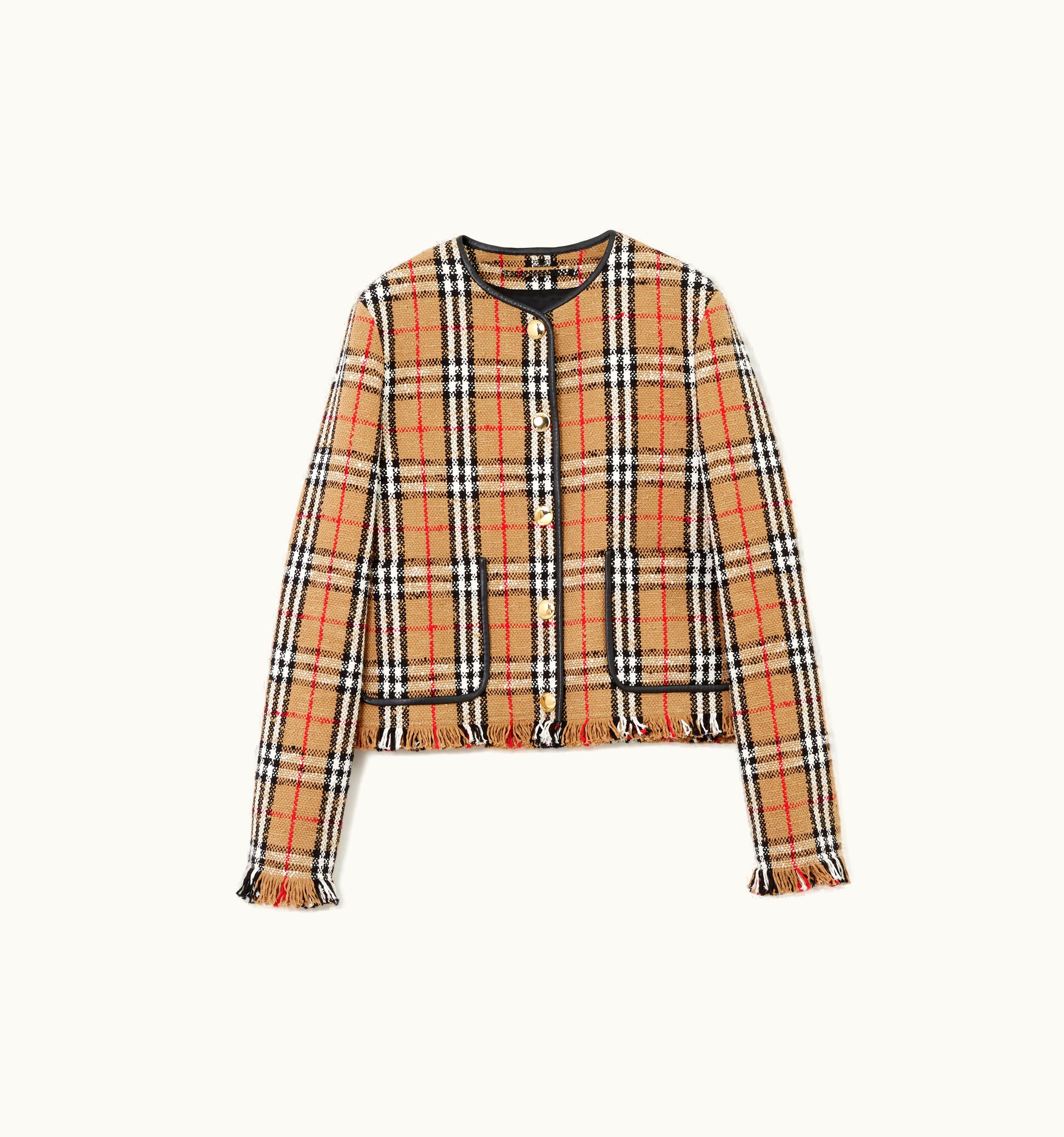 Burberry Burberry Vintage Check Bouclé Collarless Jacket In Archive Beige - Women UZ0140045