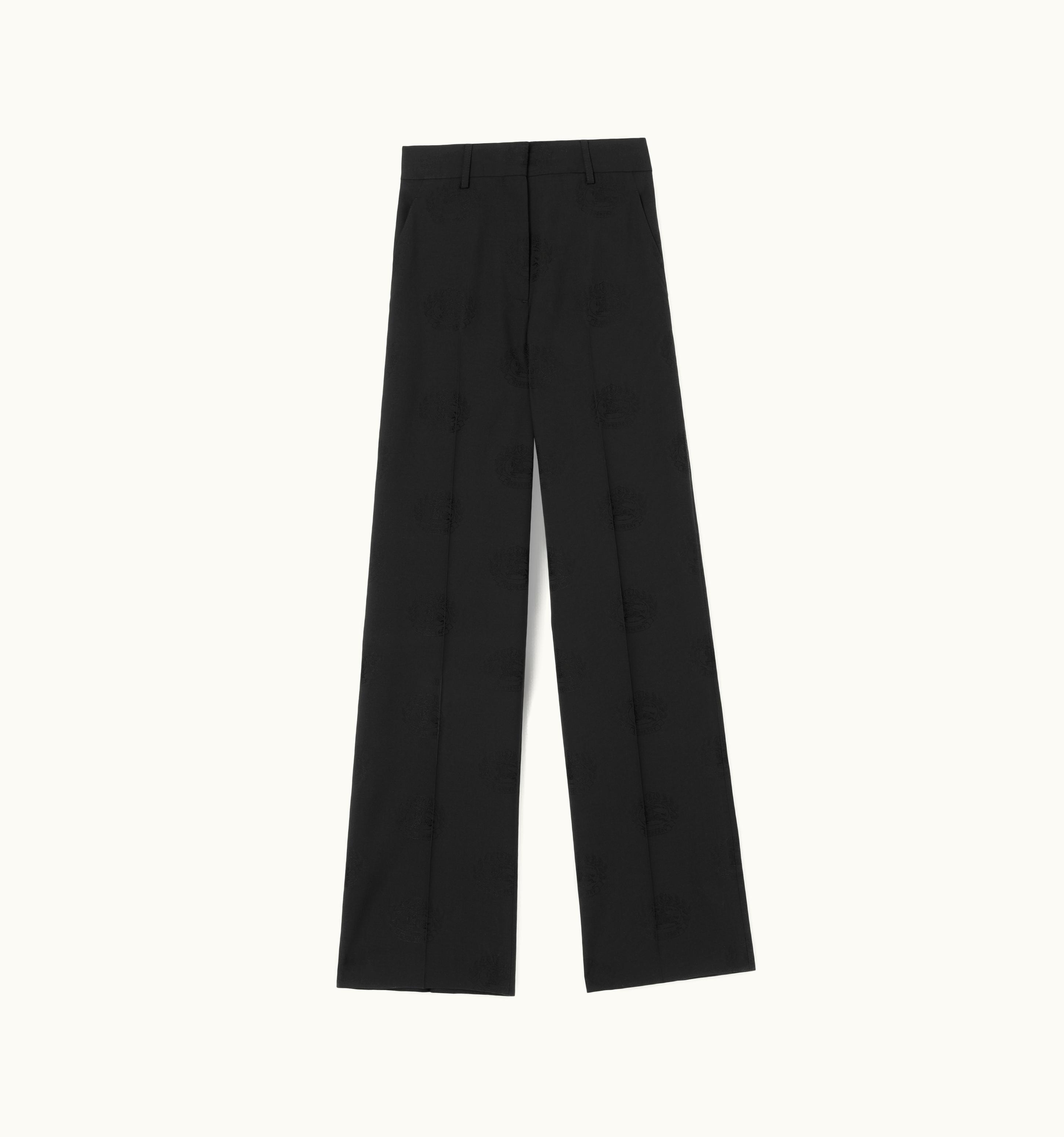 Burberry Burberry Ekd Wool Cotton Jacquard Wide-Leg Trousers In Black - Women