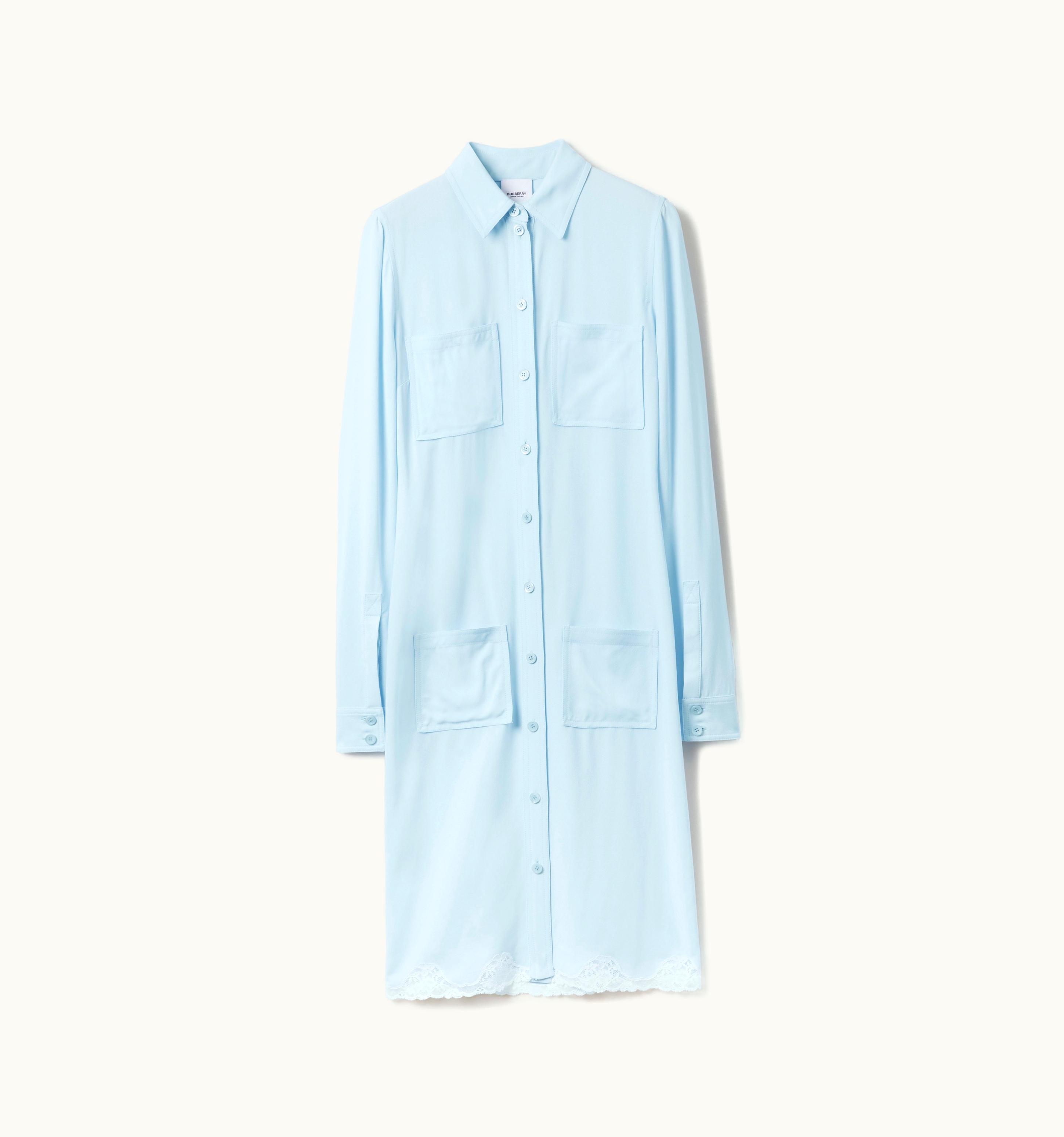 Burberry Burberry Lace Trim Viscose Shirt Dress In Glacier Blue - Women UZ0140057
