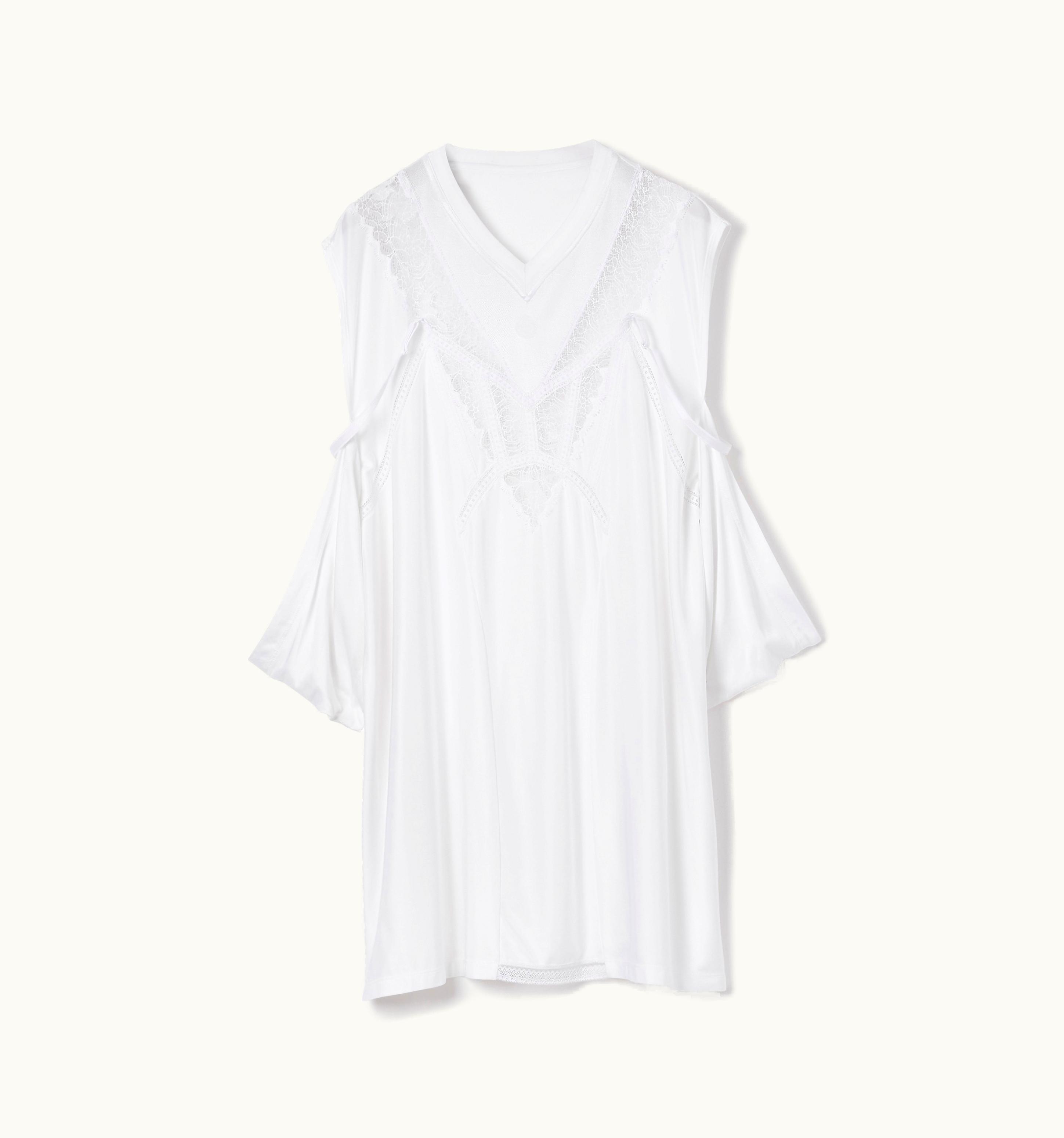 Burberry Burberry Lace Panel Jersey Reconstructed T-Shirt Dress In Optic White - Women