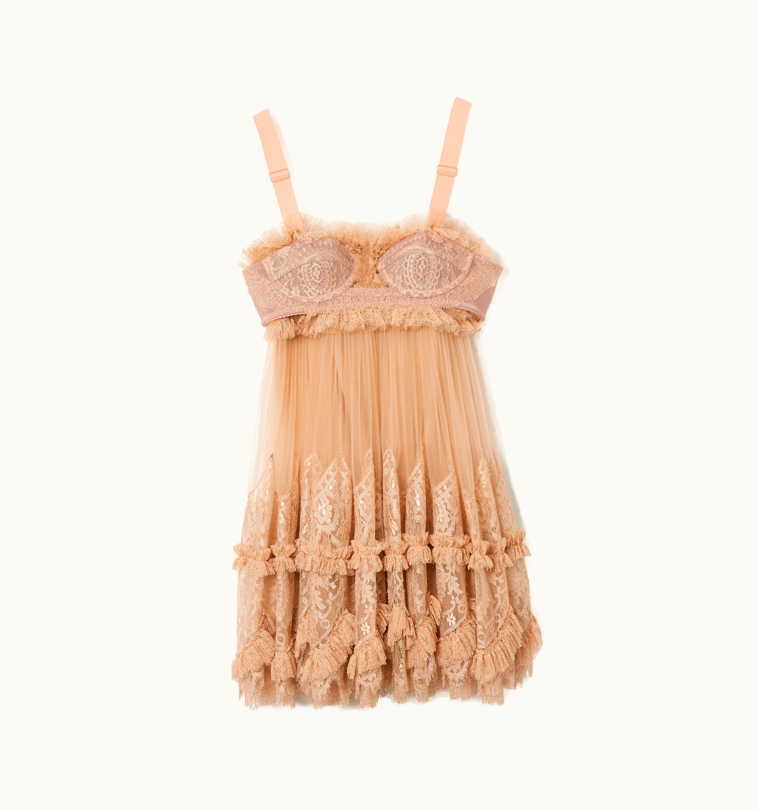 Burberry Burberry Tulle And Lace Baby Doll Dress In Pale Nude - Women