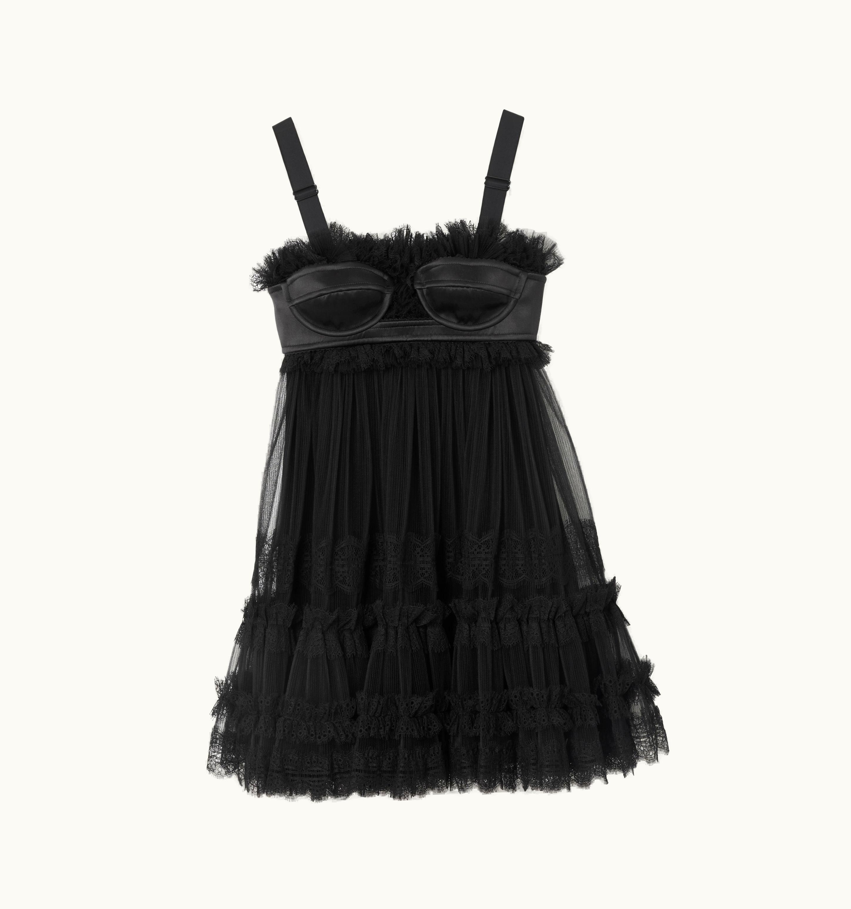 Burberry Burberry Tulle And Lace Baby Doll Dress In Black - Women
