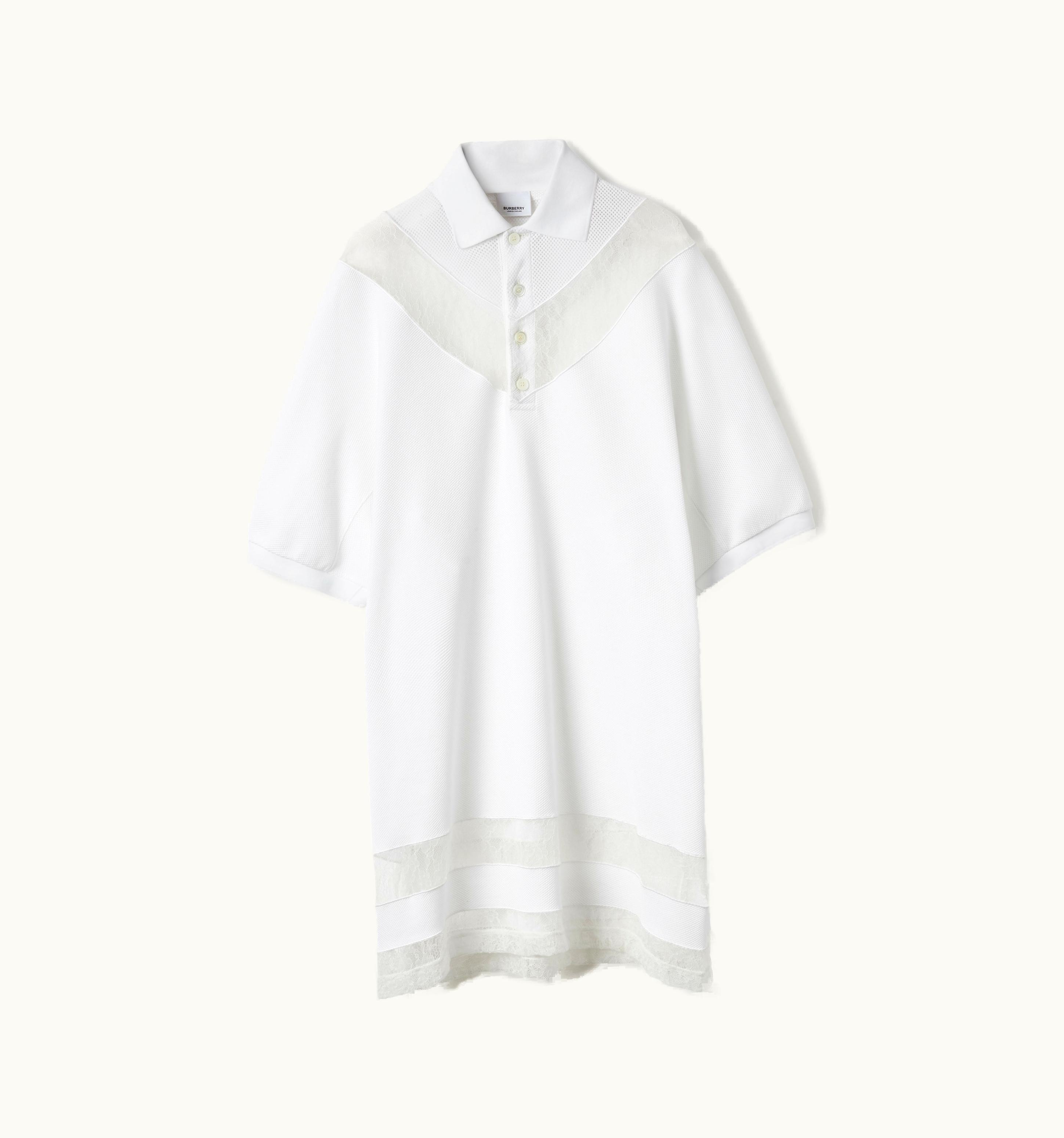 Burberry Burberry Lace Panel Cotton Piqué Polo Shirt Dress In Optic White - Women