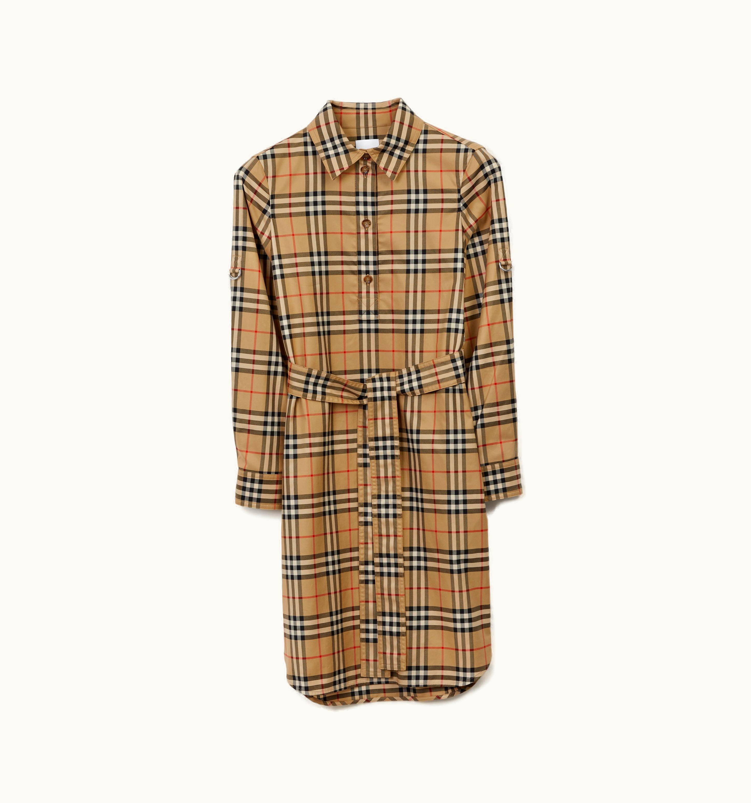 Burberry Burberry Vintage Check Cotton Tie-Waist Shirt Dress In Archive Beige - Women UZ0140069