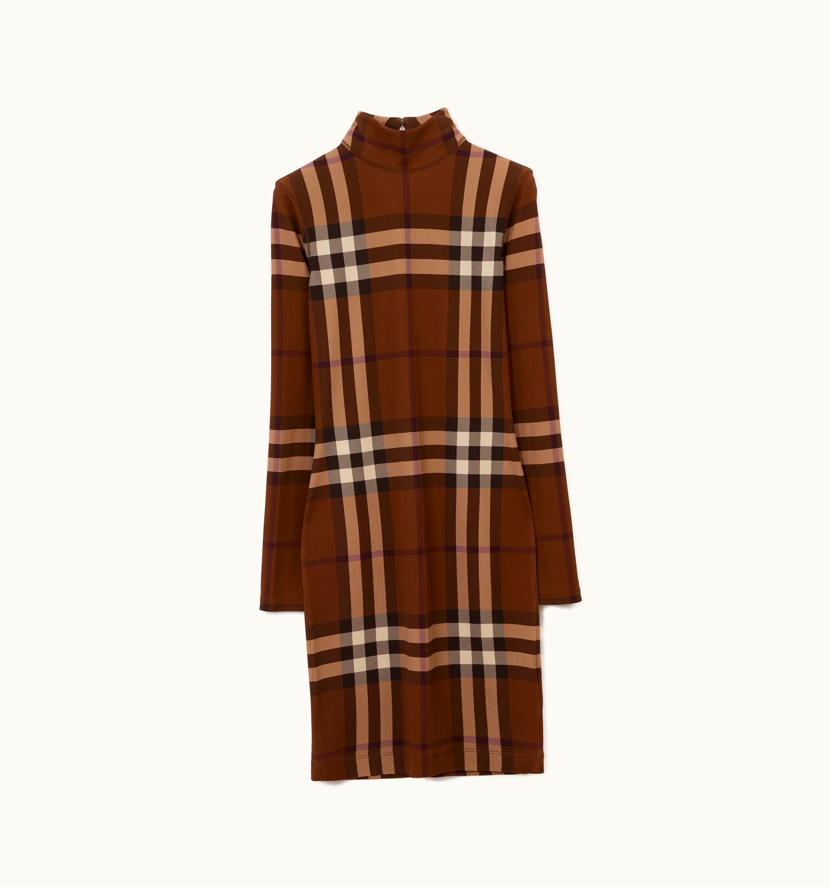 Burberry Burberry Check Stretch Jersey Funnel Neck Dress In Dark Birch Brown - Women