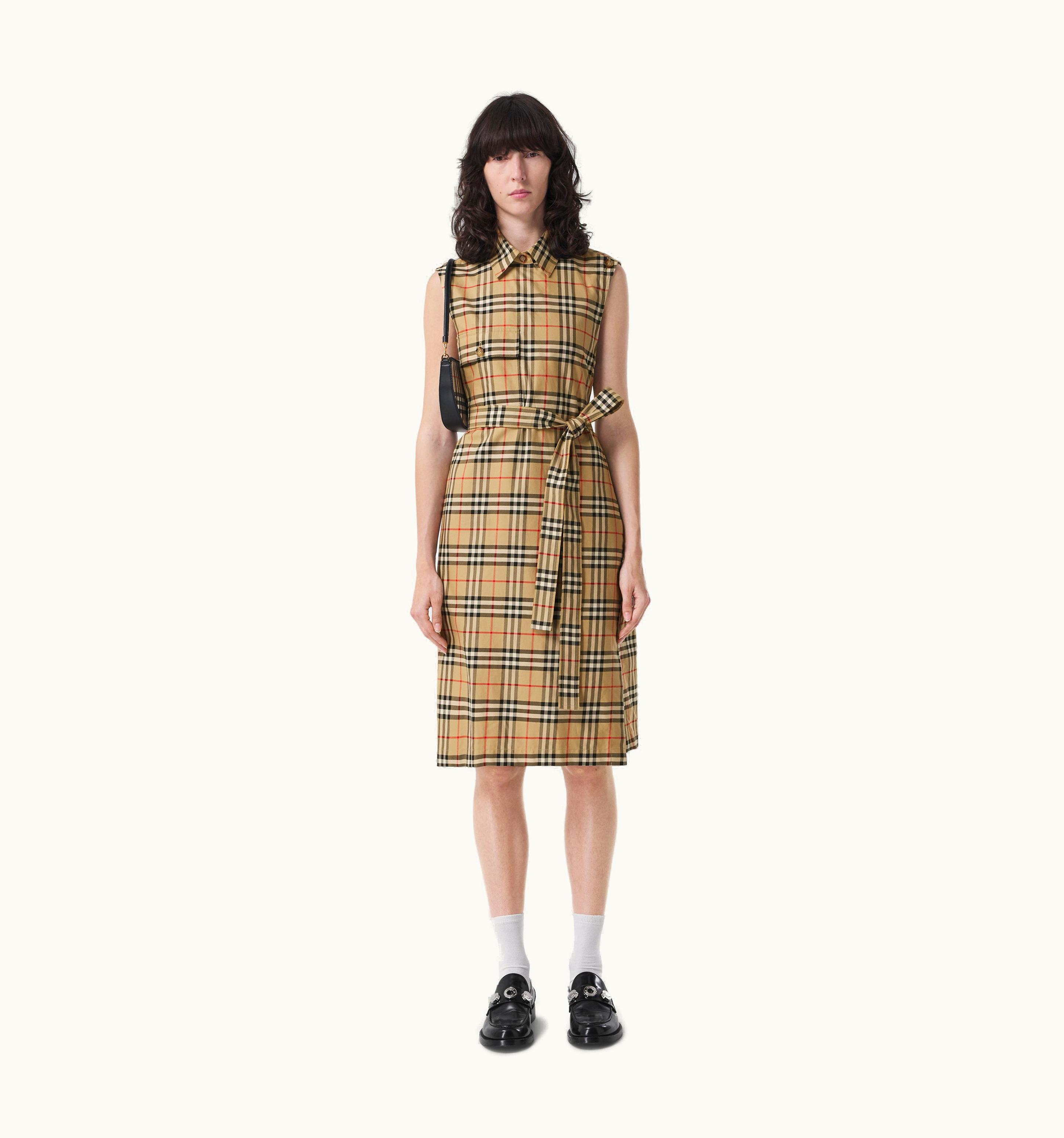 Burberry Burberry Sleeveless Vintage Check Cotton Shirt Dress In Archive Beige