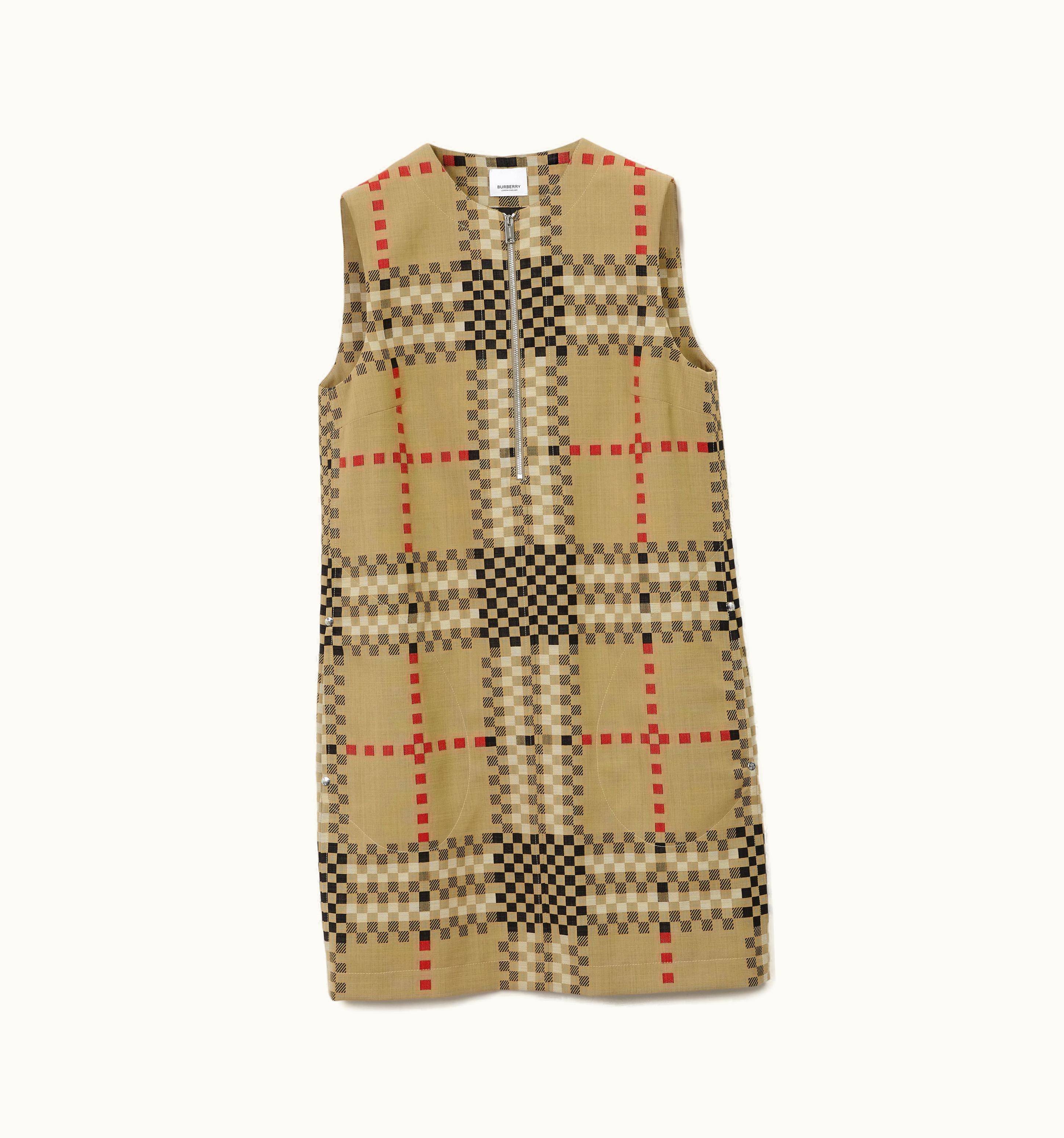 Burberry Burberry Sleeveless Pixel Check Wool Dress In Archive Beige - Women
