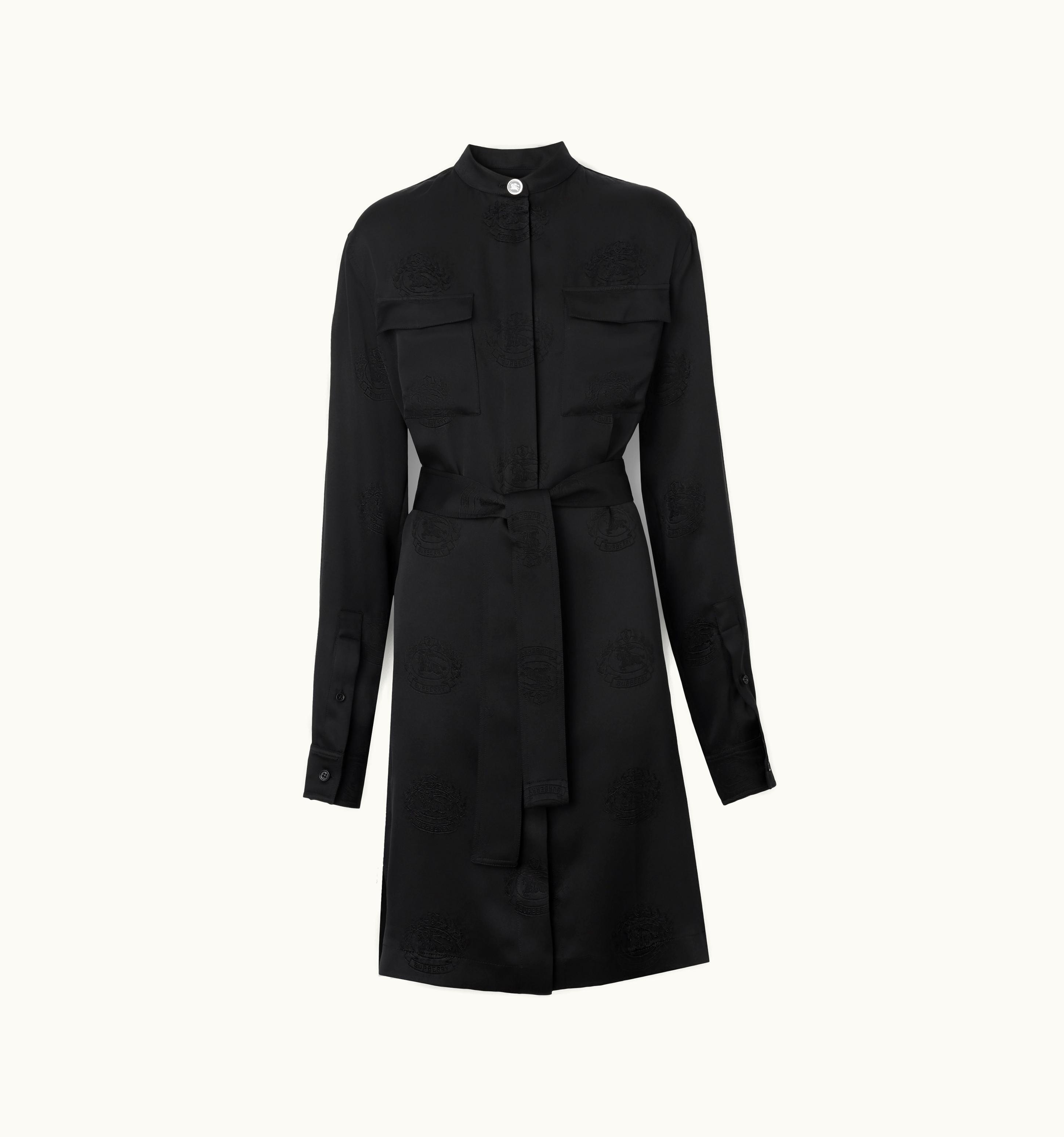 Burberry Burberry Ekd Detail Silk Satin Belted Shirt Dress In Black - Women