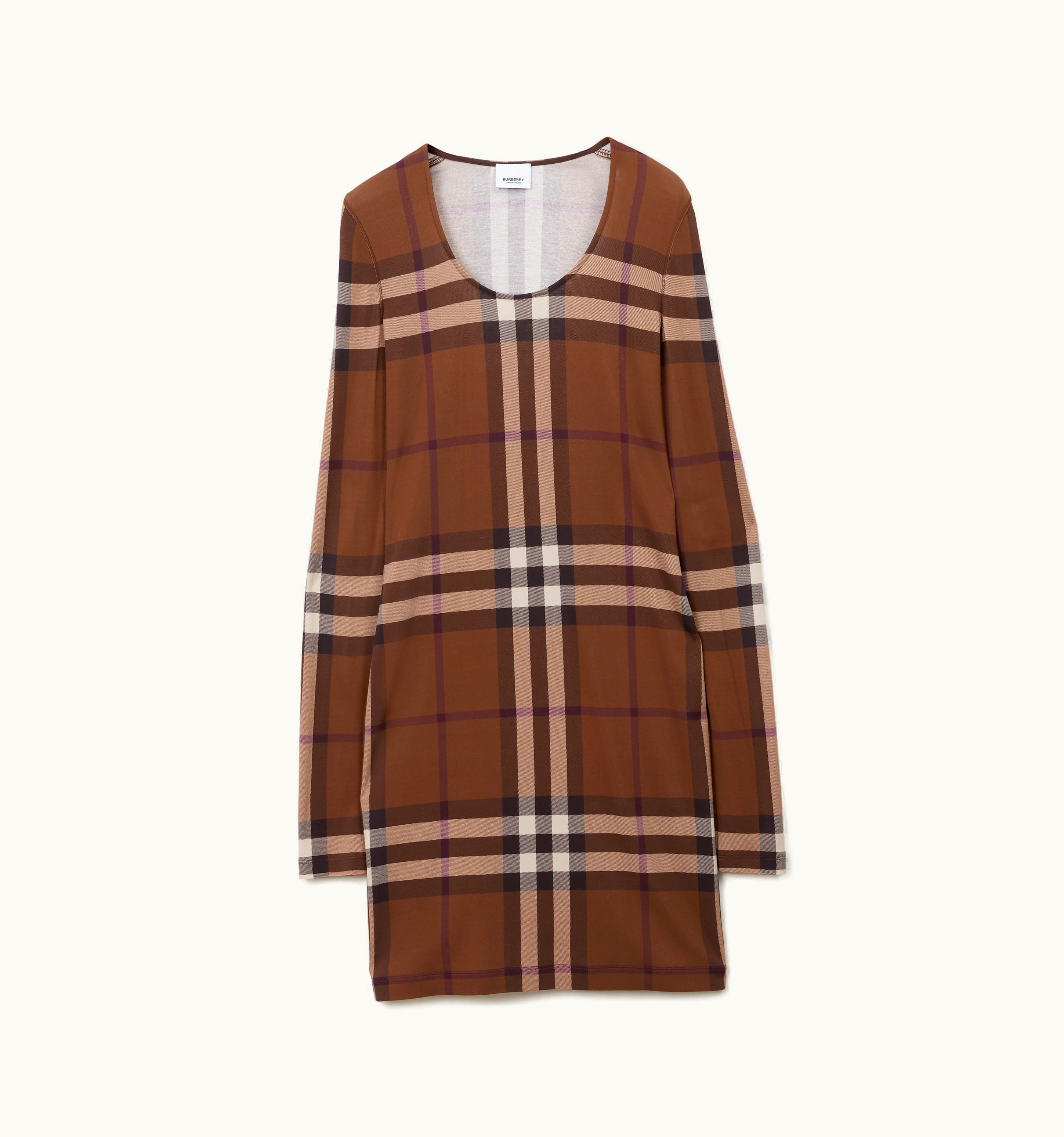 Burberry Burberry Exaggerated Check Stretch Jersey Dress In Dark Birch Brown - Women