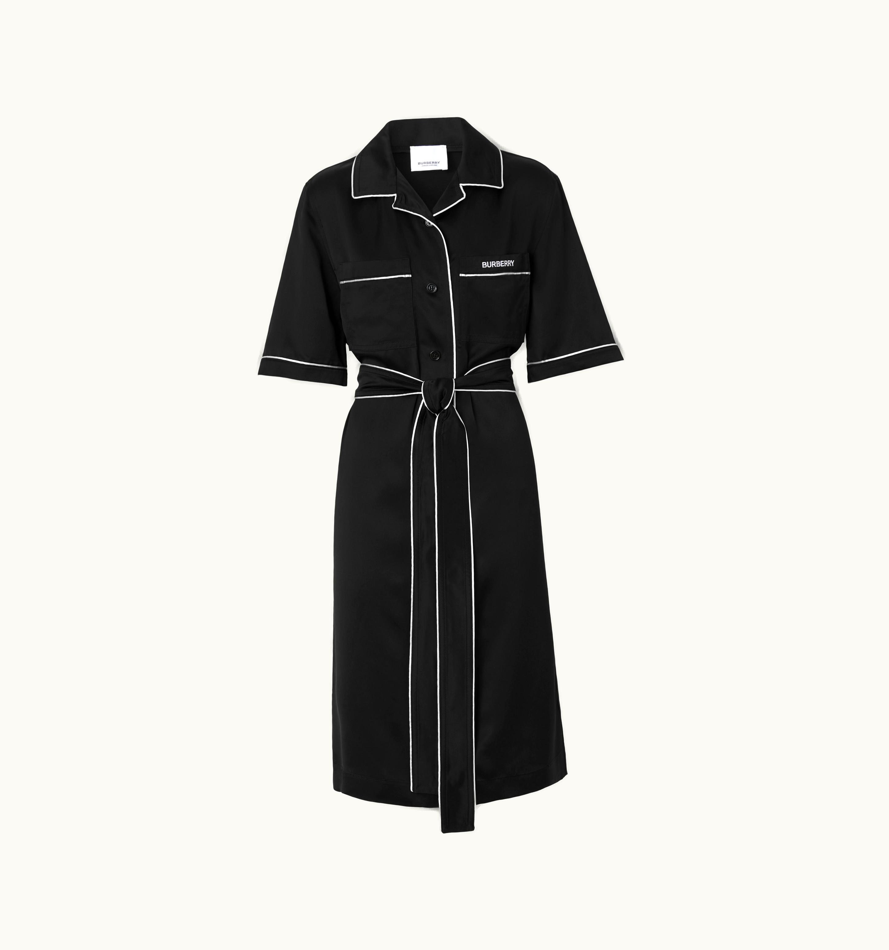 Burberry Burberry Embroidered Logo Silk Blend Shirt Dress In Black - Women