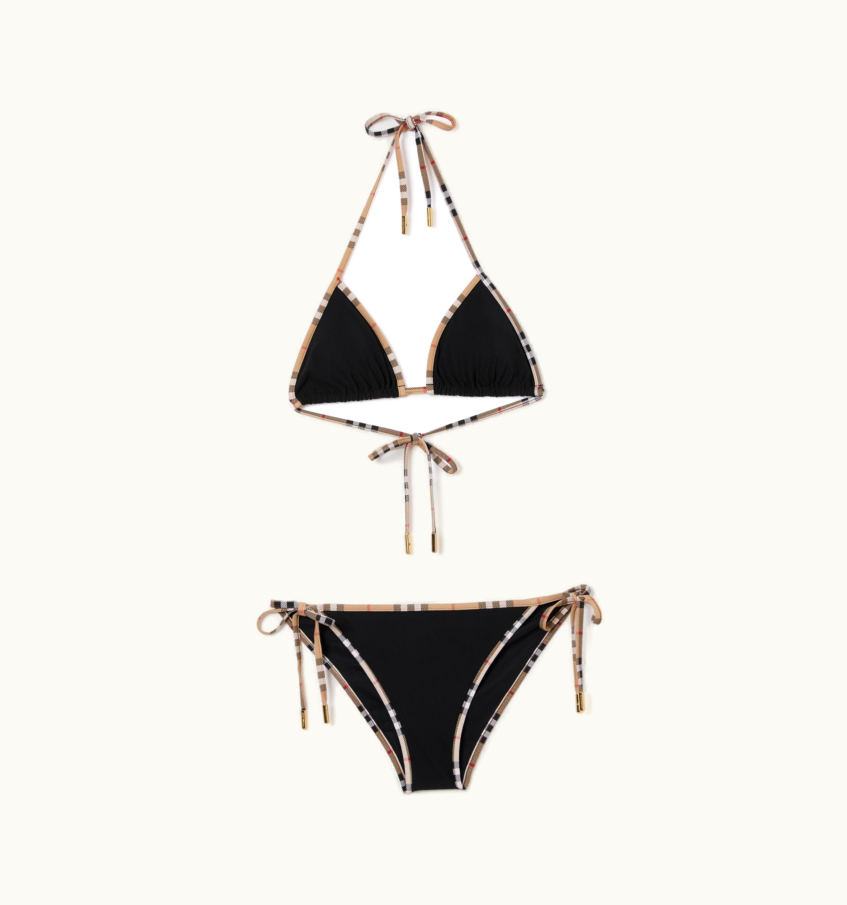 Burberry Burberry Check Detail Stretch Nylon Triangle Bikini In Black - Women UZ0140104