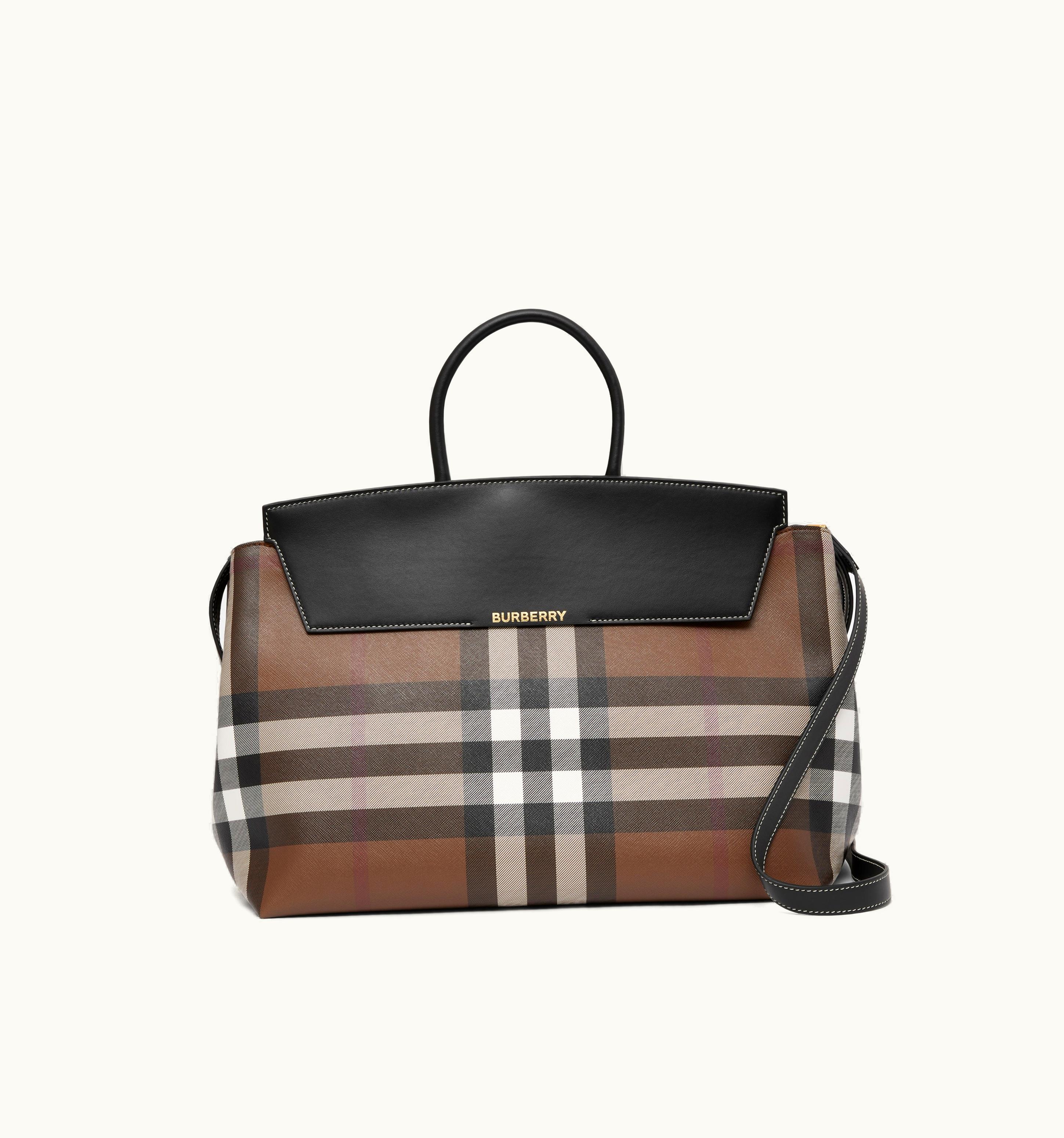 Burberry Burberry Check And Leather Large Catherine Bag In Dark Birch Brown - Women