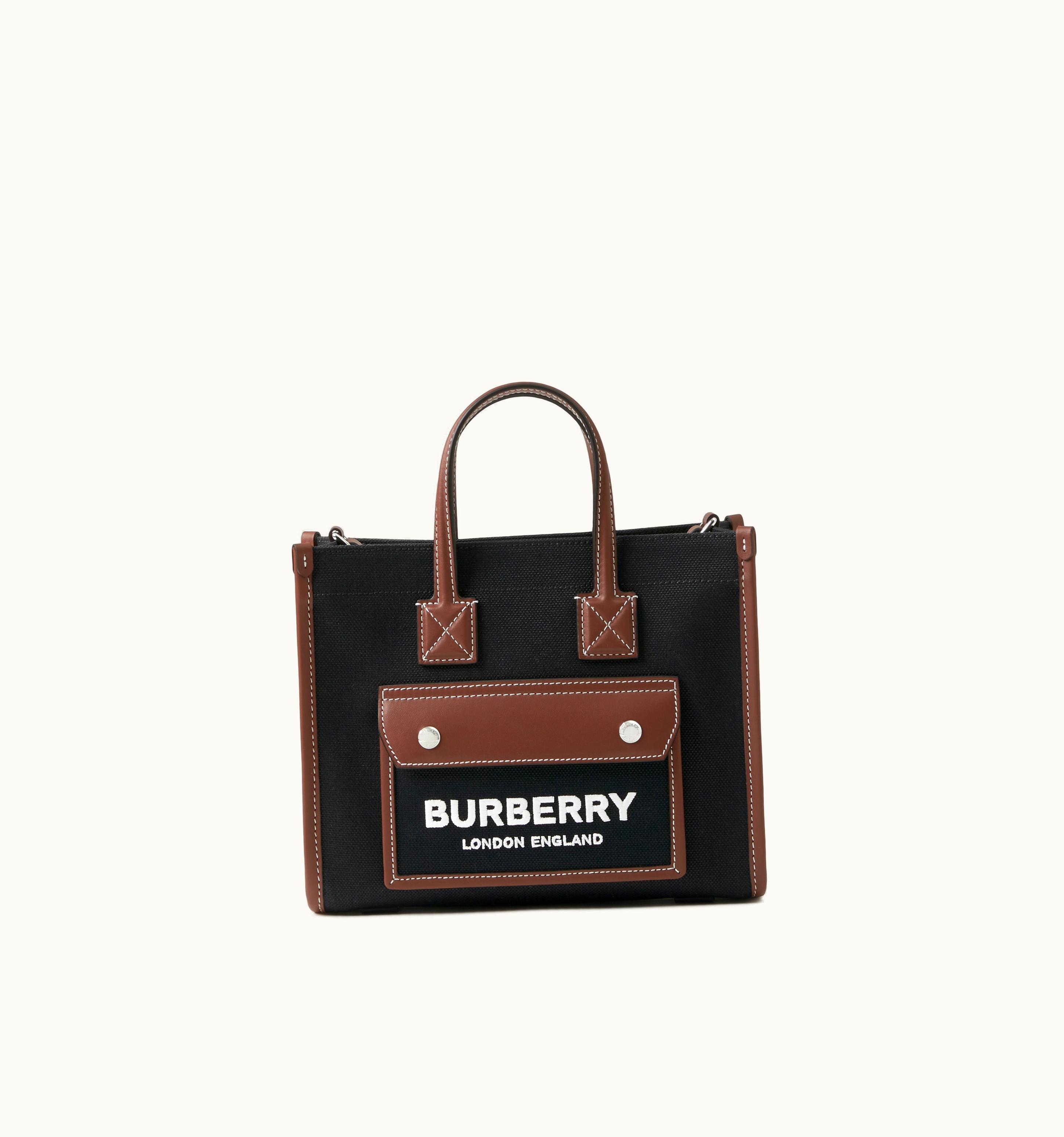 Burberry Burberry Mini Freya Tote In Black/Tan - Women