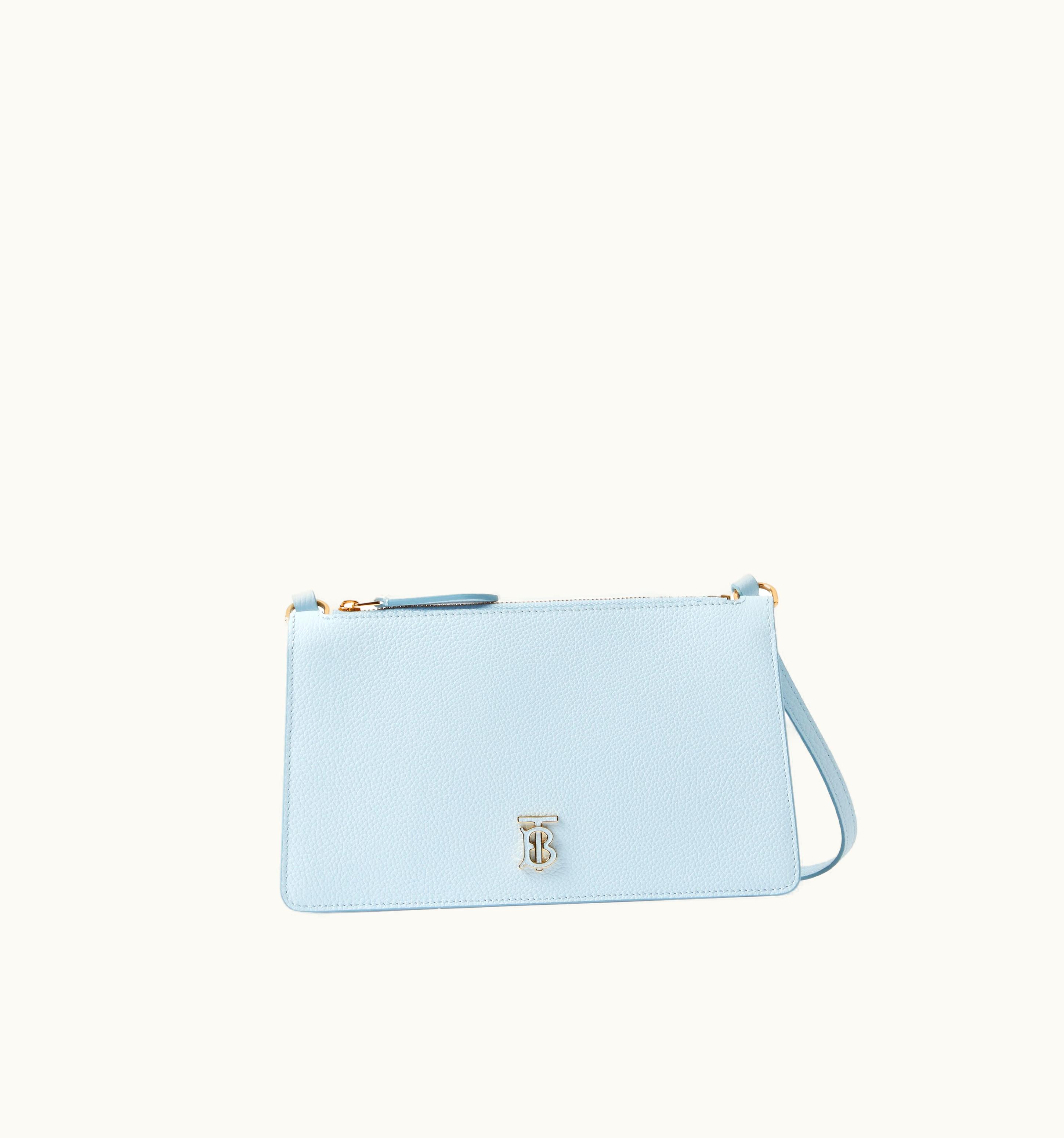 Burberry Burberry Grainy Leather Mini Tb Shoulder Pouch In Pale Blue - Women UZ0140175